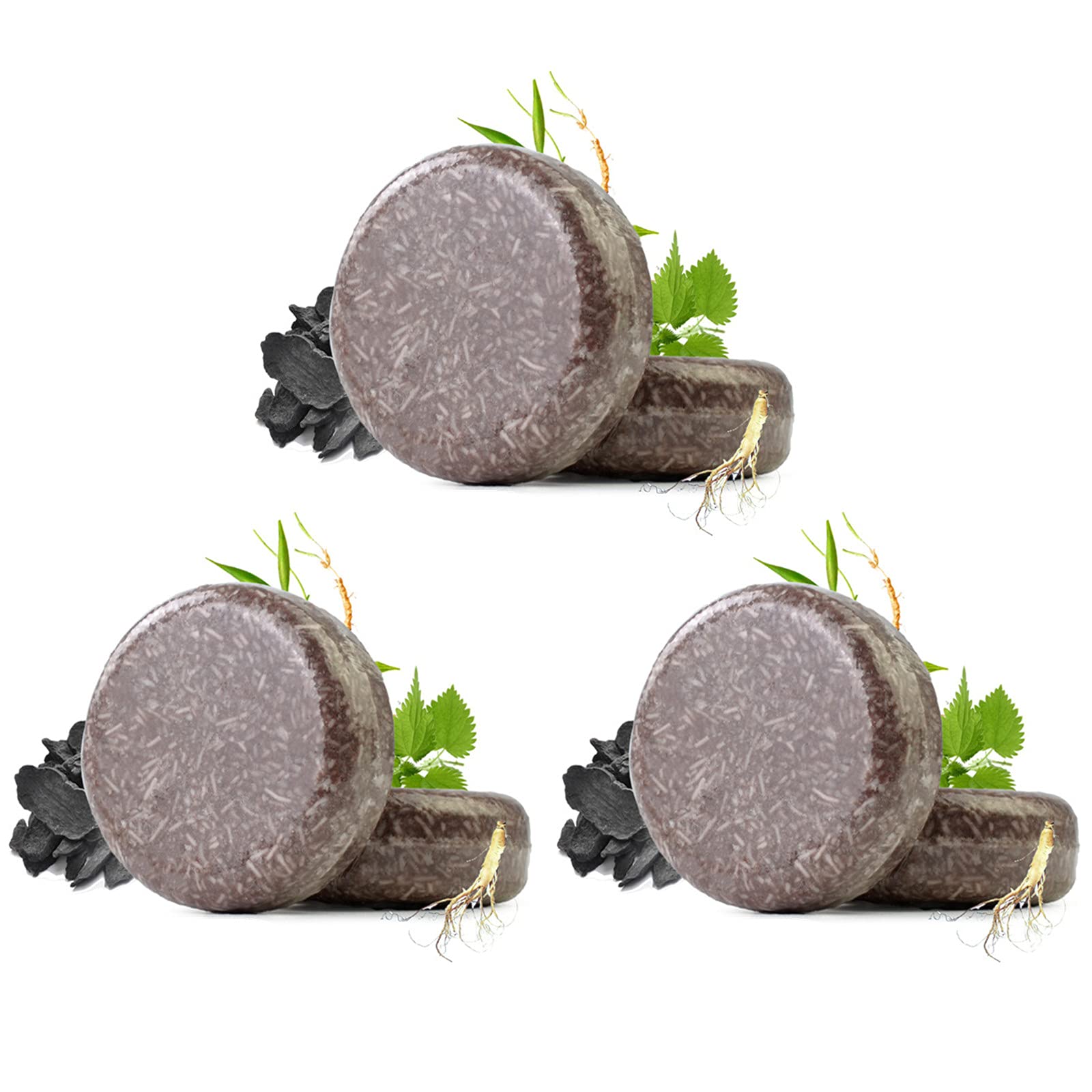 3PC Natural Darkening Shampoo Bar with Polygonum Multiflorum - Organic Solid Hair Soap for Darker & Healthier Hair - Perfect for Travel, Gym & Eco-Friendly Home Use