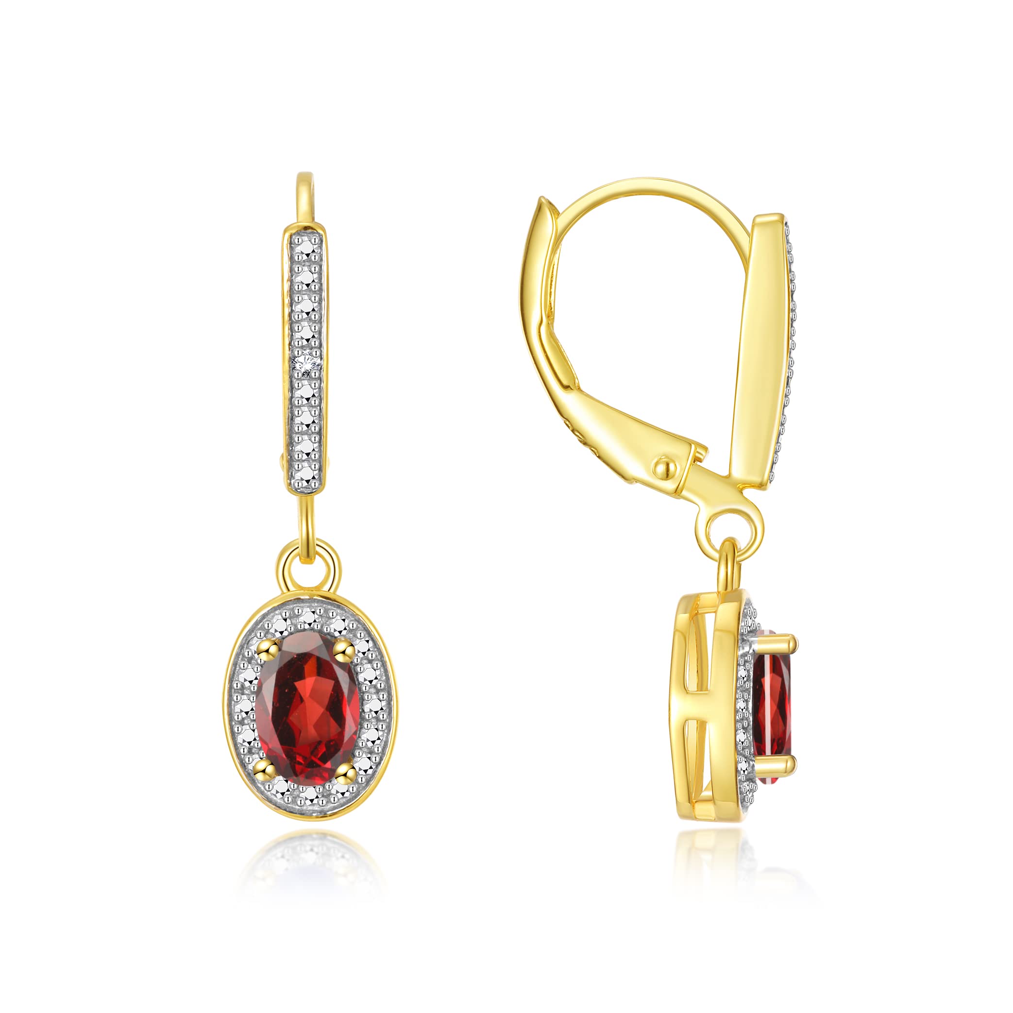 RYLOS Women's Yellow Gold Plated Oval Gemstone & Diamond Dangle Earrings - 6X4MM Birthstone Jewelry - Elegant Gift for Birthday, Anniversary & Special Occasions