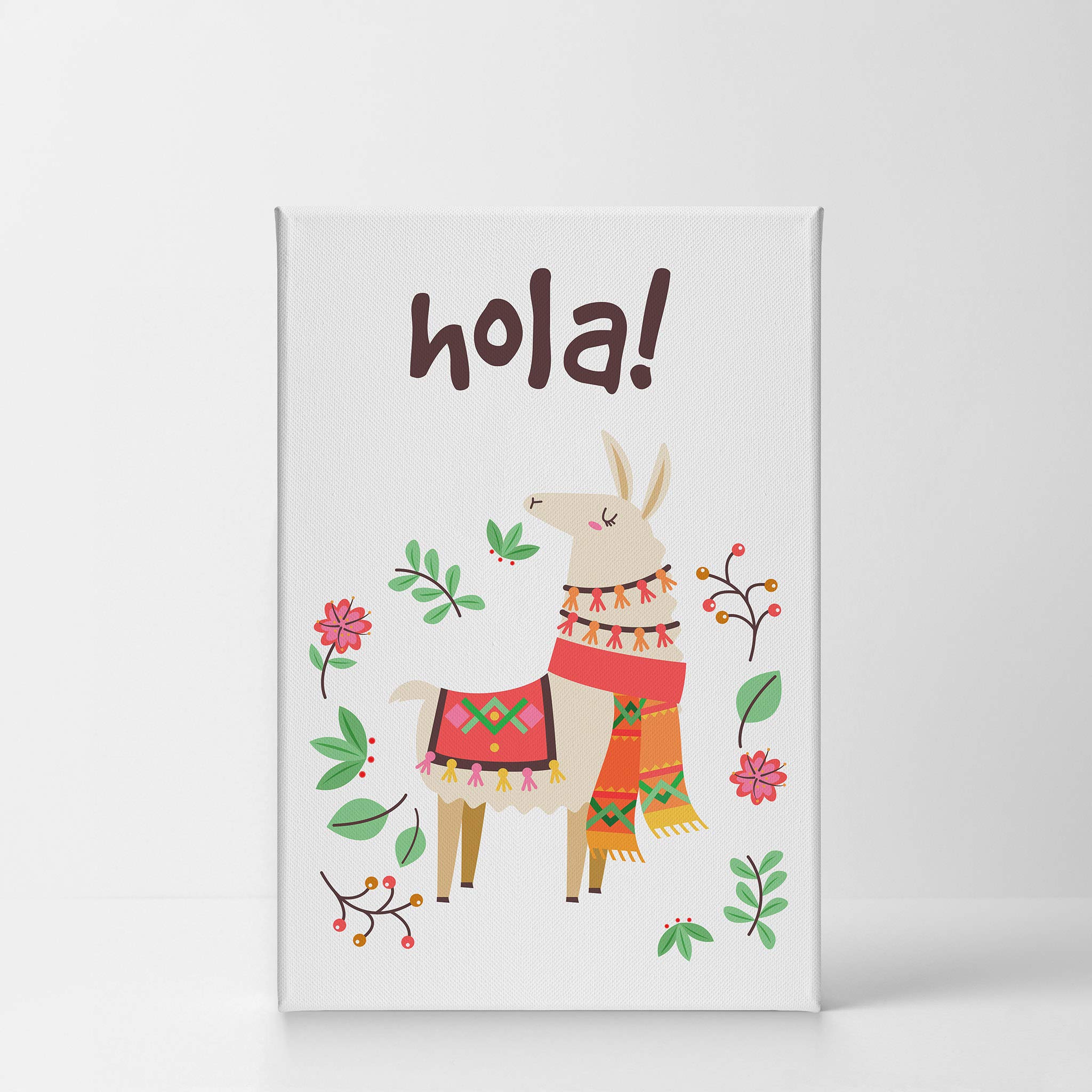 Smile Art Design Hola! Lettering with Cute Alpaca Illustration - White Background Canvas Print (40x30 inches) - Perfect for Kids Room Decor, Nursery Wall Art & Baby Room Decor - Made in USA | Ideal for Children's Bedrooms, Playrooms & Nursery Themed Spaces