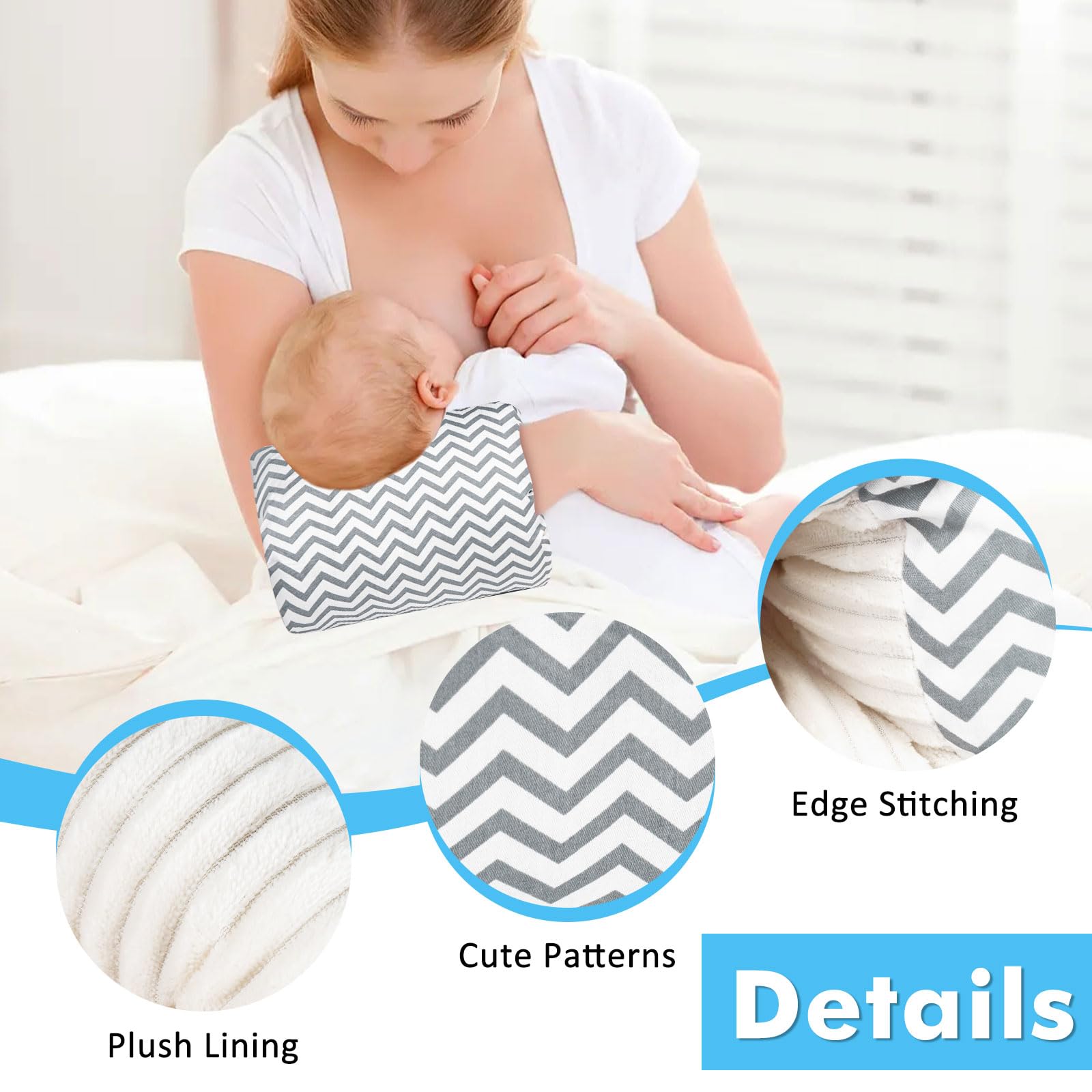 Soft Cotton Nursing Arm Pillow for Newborns - Portable & Washable - Perfect for Breastfeeding Support at Home or Travel (Grey Stripes)