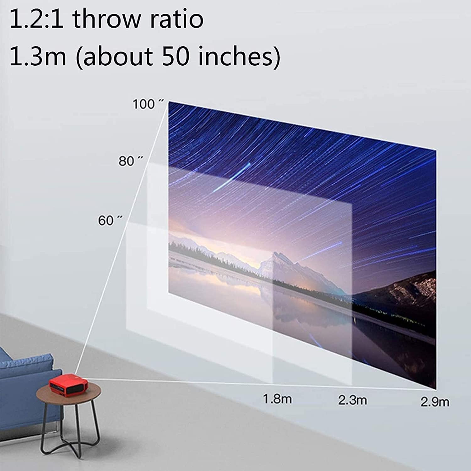ONOTEC 4600lm 1080p Video Projector with 200