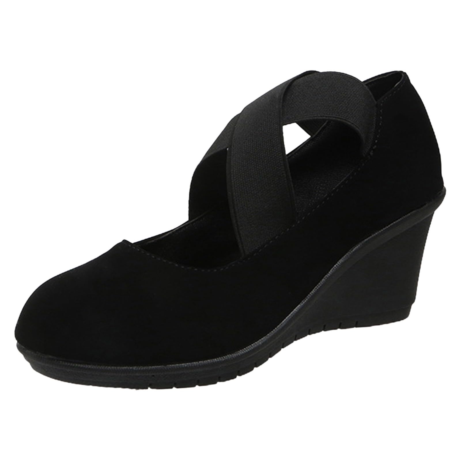 WAJCSHFS Women's Comfortable Round Toe Wedge Sandals - Elastic Strap Summer Platform Shoes for Casual & Dressy Occasions | Perfect for Beach, Vacation & Daily Wear