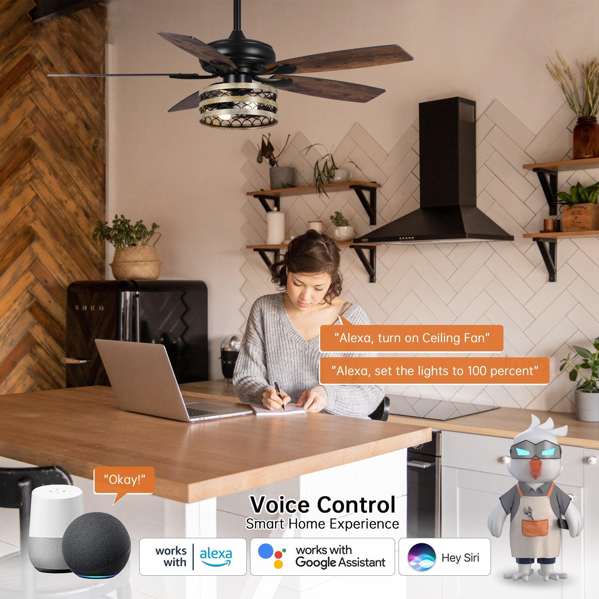 52 Alward Smart Ceiling Fan with LED Light Kit - Remote Control, Dimmable, Energy Efficient - Perfect for Bedroom, Living Room, and Office
