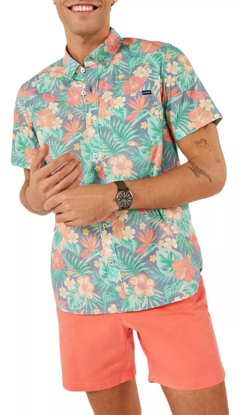 Chubbies The Life in Paradise Short Sleeve Sport Shirt for Men - Comfortable Casual Button Down Shirt in Navy Blue - Perfect for Beach Vacations, Summer Outings & Outdoor Activities