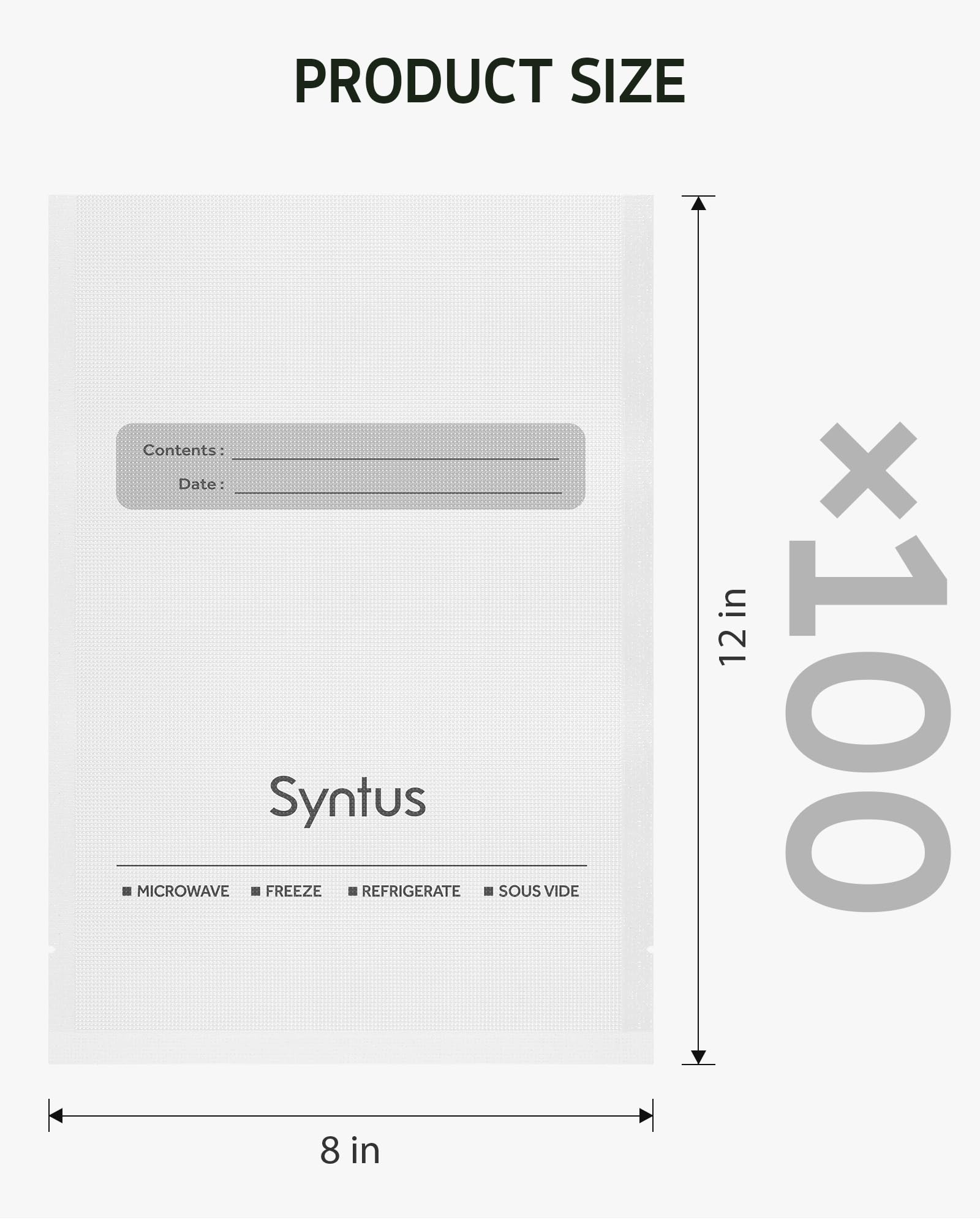 Syntus Vacuum Sealer Bags - 100 Count Quart Size (8