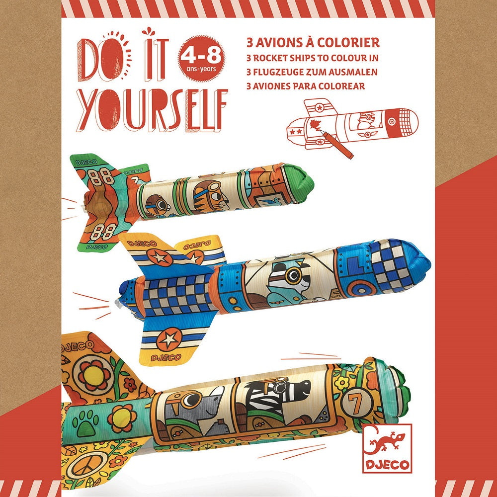 DIY 3 Rocket Ships Coloring Kit - Creative Space Craft for Kids | Fun STEM Activity & Birthday Party Favor