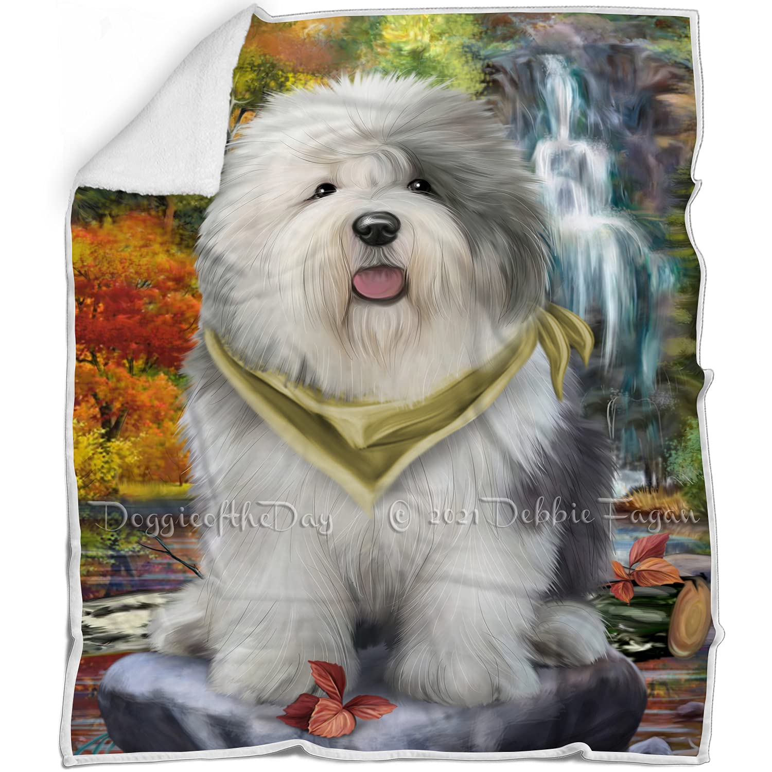 Old English Sheepdog Waterfall Blanket - Lightweight, Soft & Durable Woven Throw (50x60) - Cozy Animal Print Blanket for Sofa, Couch, Bed - Perfect for Home Decor, Gifts & Pet Lovers