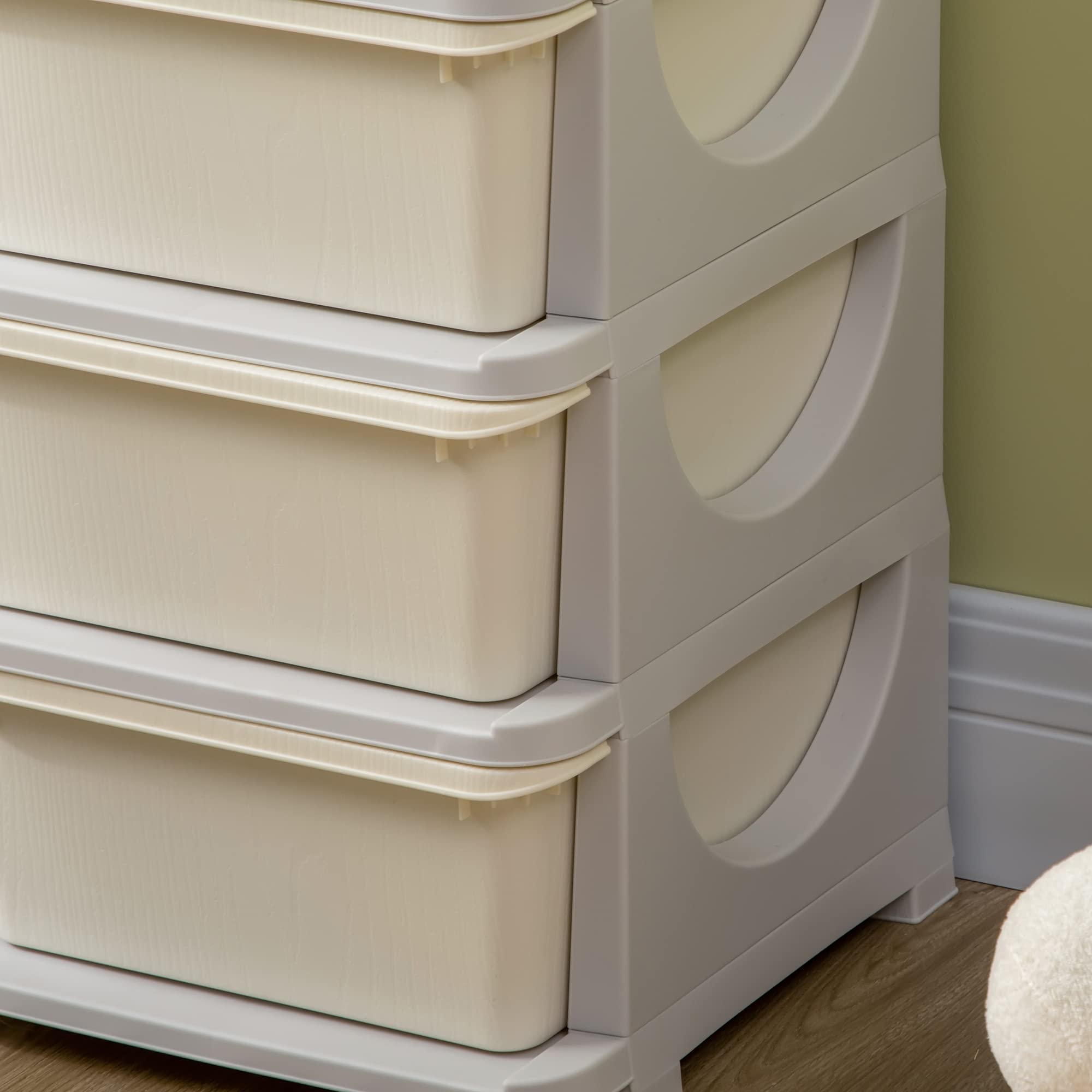Qaba 3-Tier Kids Storage Unit with 6 Drawers - Toy Organizer with Plastic Bins for Nursery, Bedroom & Playroom - Space-Saving Kids Furniture for Boys & Girls (Cream) | Perfect for Organizing Toys, Books & Clothes in Toddler Rooms & Kindergarten Classrooms
