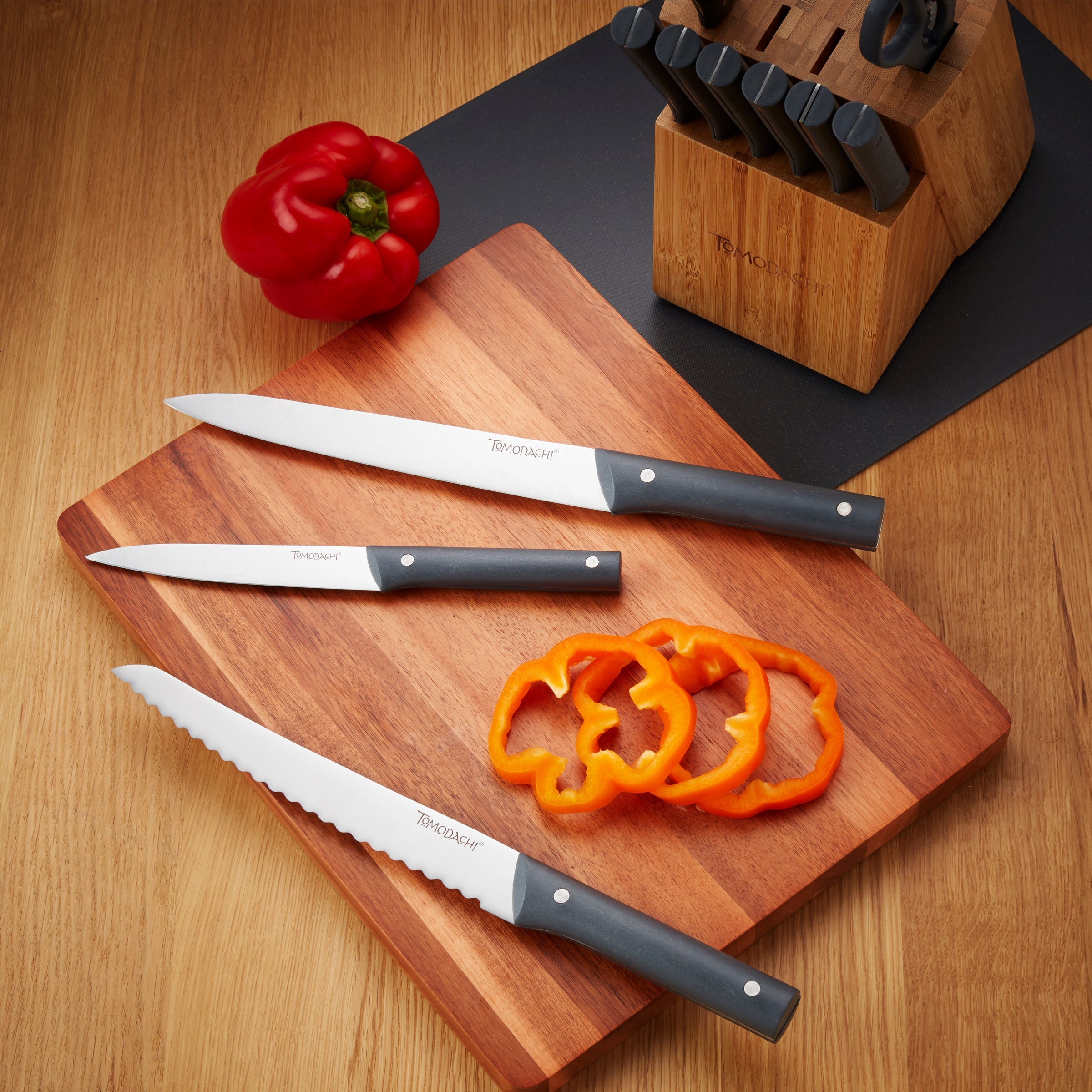 Premium 15-Piece Harvest Slate Cutlery Block Set - Knife Set with Wooden Storage Block for Kitchen, Perfect for Home Chefs & Cooking Enthusiasts | Ideal for Meal Prep, Dinner Parties & Everyday Cooking