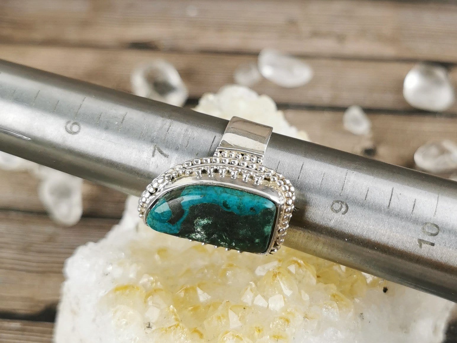 Natural Chrysocolla Gemstone Ring - Size 8 | Handmade Sterling Silver Jewelry for Women | Perfect for Boho Style, Spiritual Healing & Everyday Wear