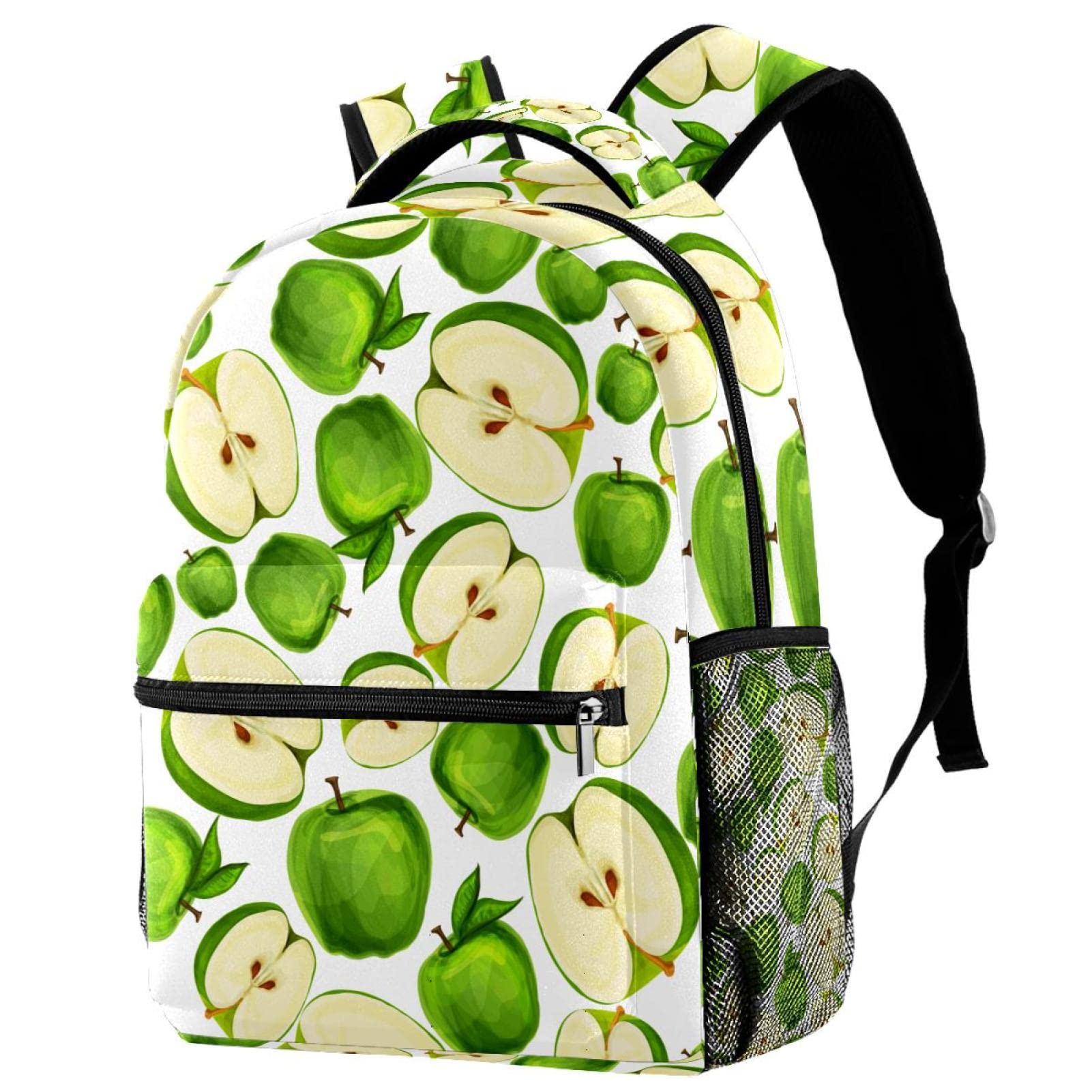 Premium Large Canvas Backpack for Boys & Girls - Durable School Bag with Multiple Pockets & Green Apple Fruit Design - Perfect for School, Travel & Outdoor Adventures