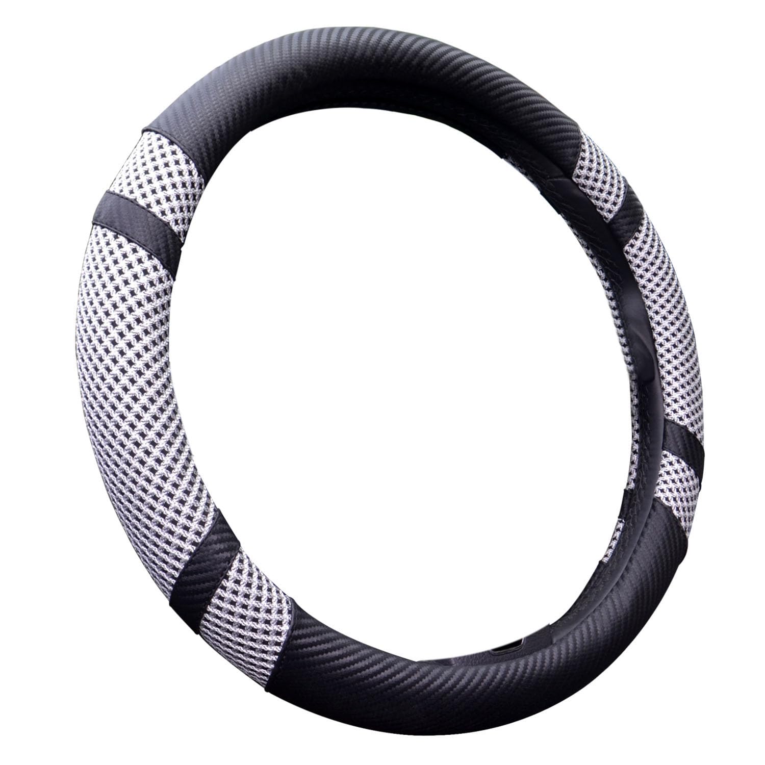 BOKIN Carbon Fiber Steering Wheel Cover - Universal 14.5-15 Inch, Microfiber Leather Car Accessory, Breathable Ice Silk Wheel Protector for All-Season Comfort (Cool in Summer, Warm in Winter) - Carbon Fiber Gray - Perfect for Daily Commuting, Road Trips & Enhancing Driving Comfort