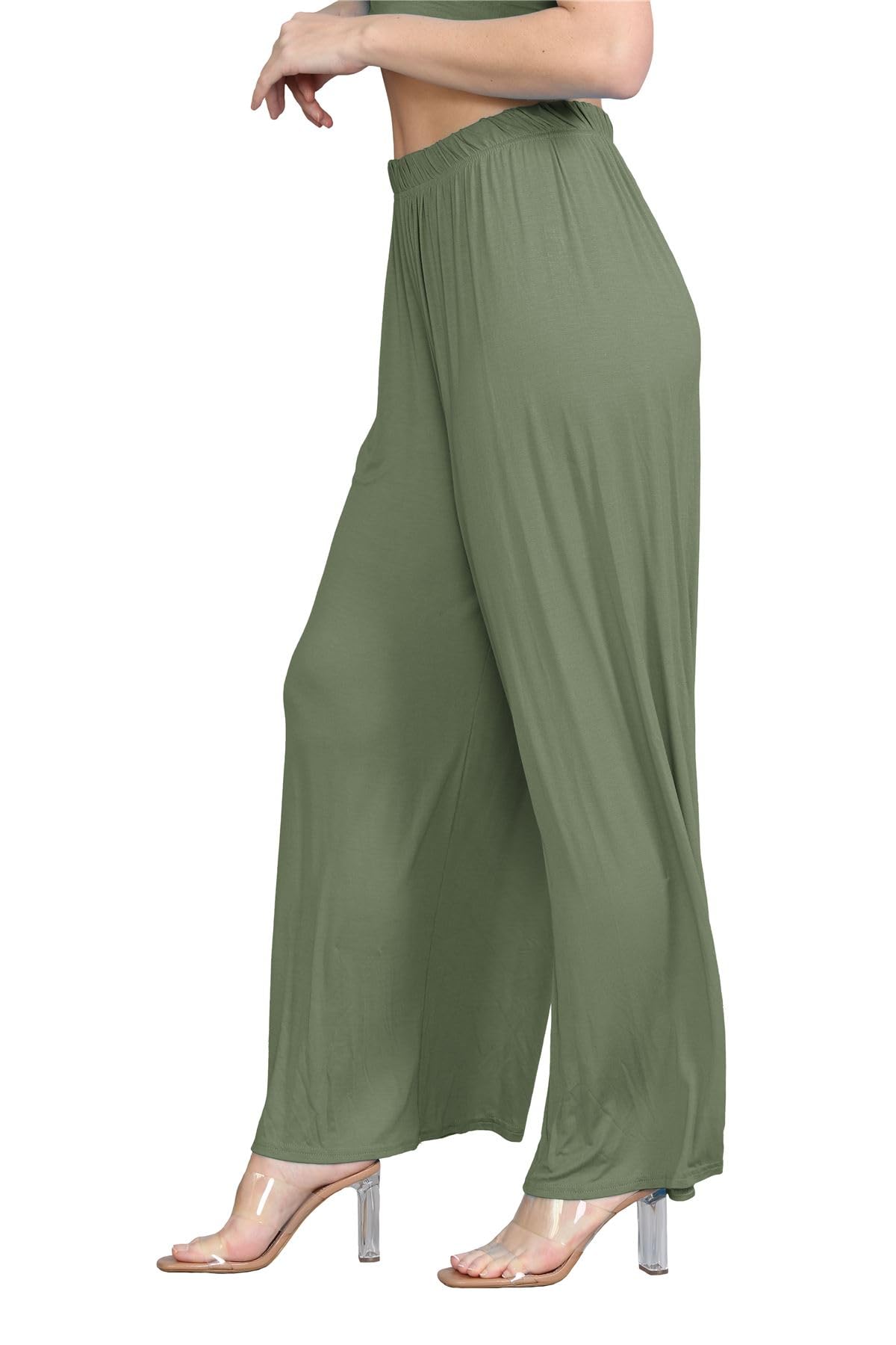 Janisramone® Women's Plain Wide Leg Palazzo Pants | High Waisted Flowy Trousers for Women - Office, Casual & Evening Wear | Comfortable Stretch Fabric for All-Day Wear