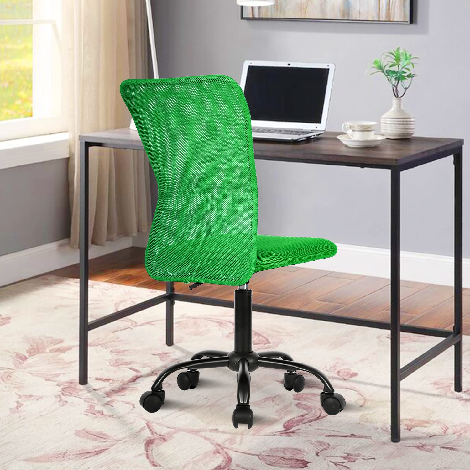 Ergonomic Mid Back Mesh Office Chair - Adjustable Armless Computer Desk Chair with Breathable Mesh Back, Green - Perfect for Home Office, Gaming & Workspace Comfort