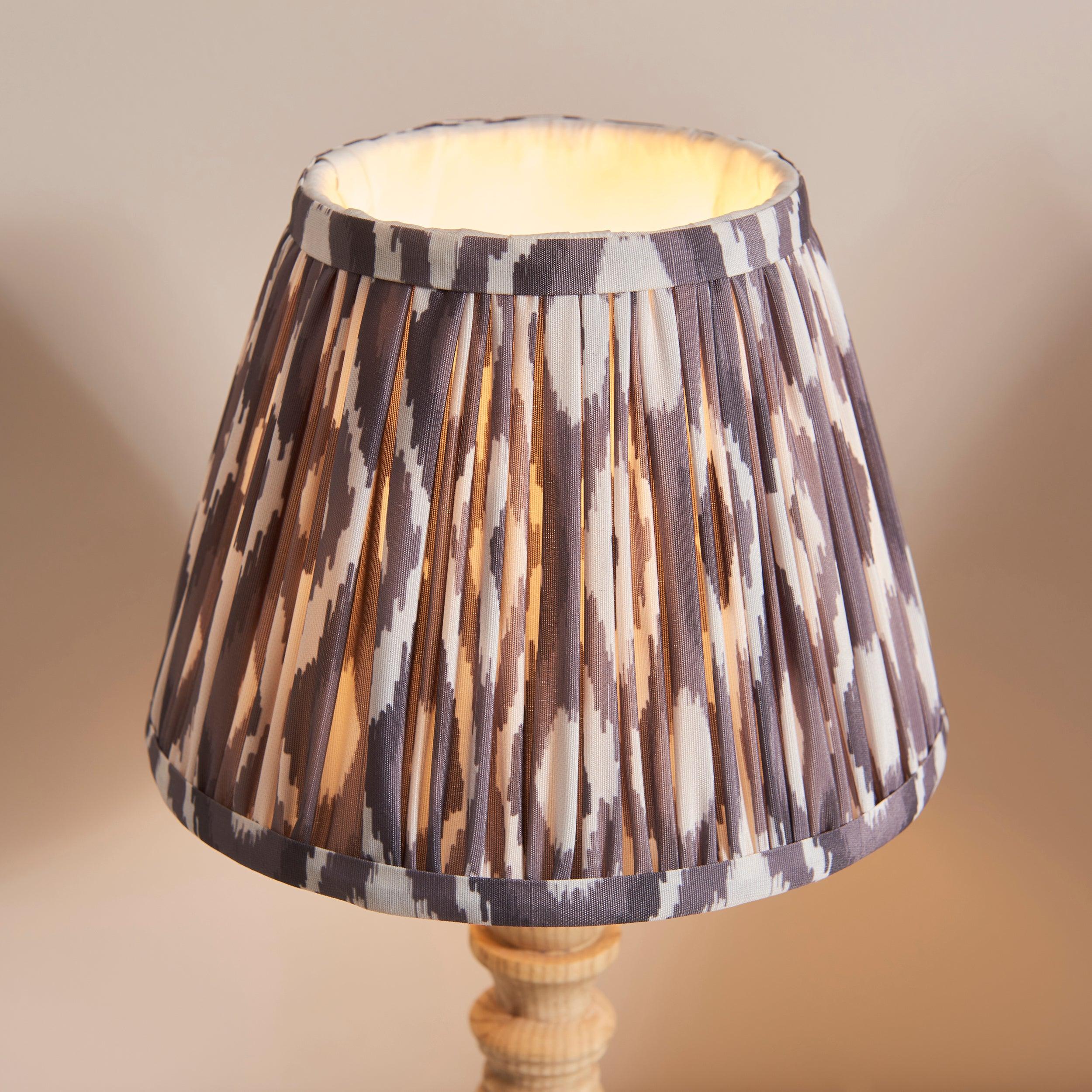 Bibury Wooden Table Lamp with Ikat 20cm Pearl Grey Shade - Modern Home Office Bedside Lighting for Living Room, Bedroom & Study