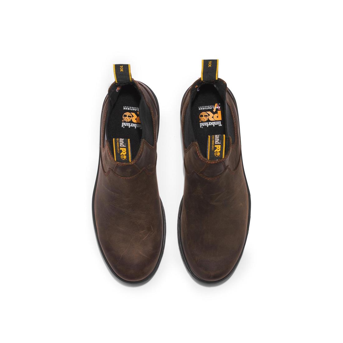 Nashoba Soft Toe Chelsea Work Boots for Men - Comfortable Brown Leather Slip Resistant Safety Shoes - Perfect for Construction, Warehouse & Outdoor Work