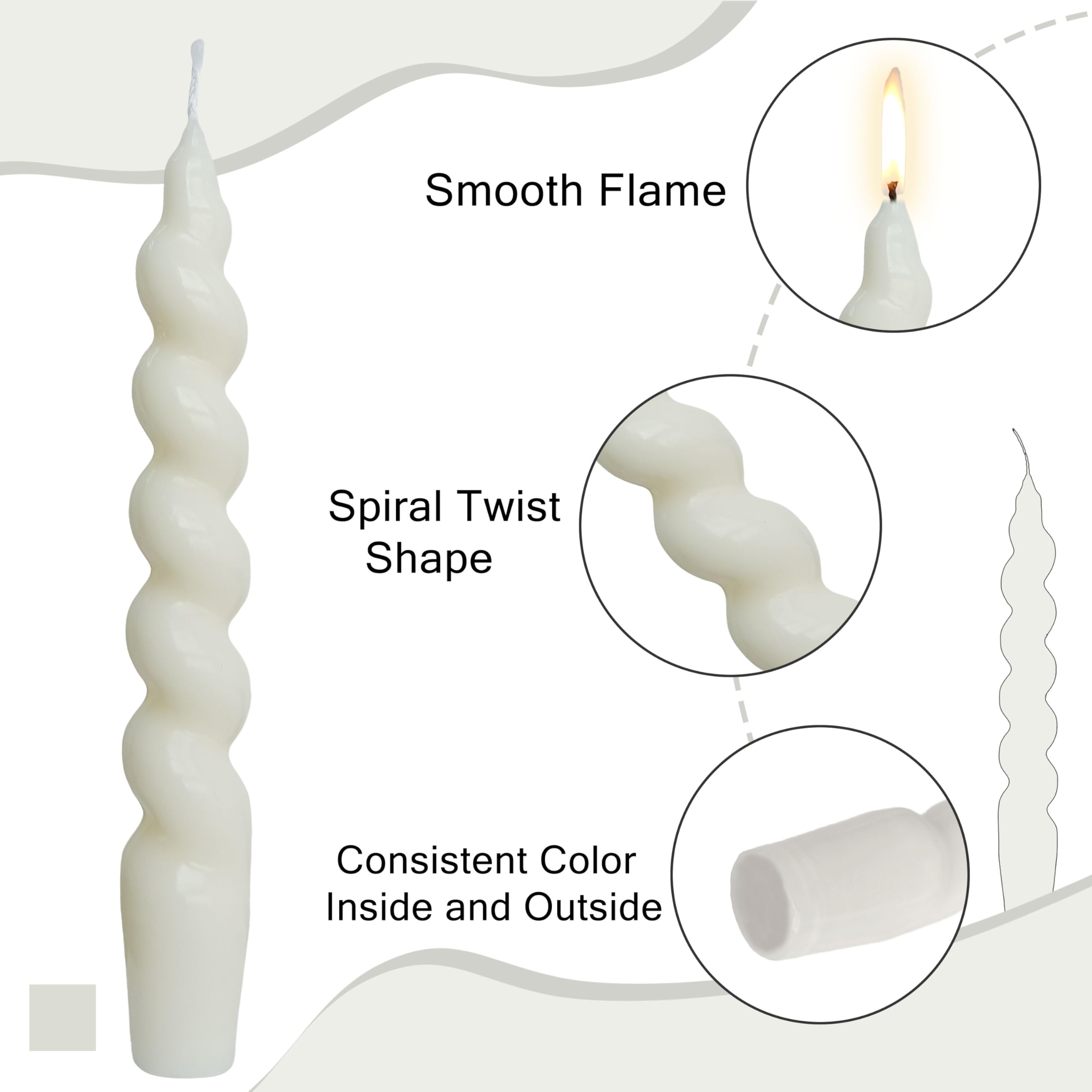 White Spiral Taper Candles 7.5