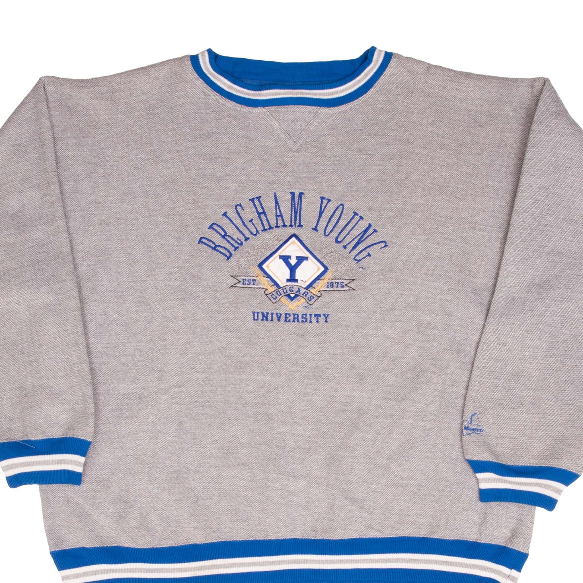 Vintage BYU Brigham Young University Cougars Embroidered Sweatshirt 1990s XL - Perfect for College Fans, Game Day & Retro Fashion