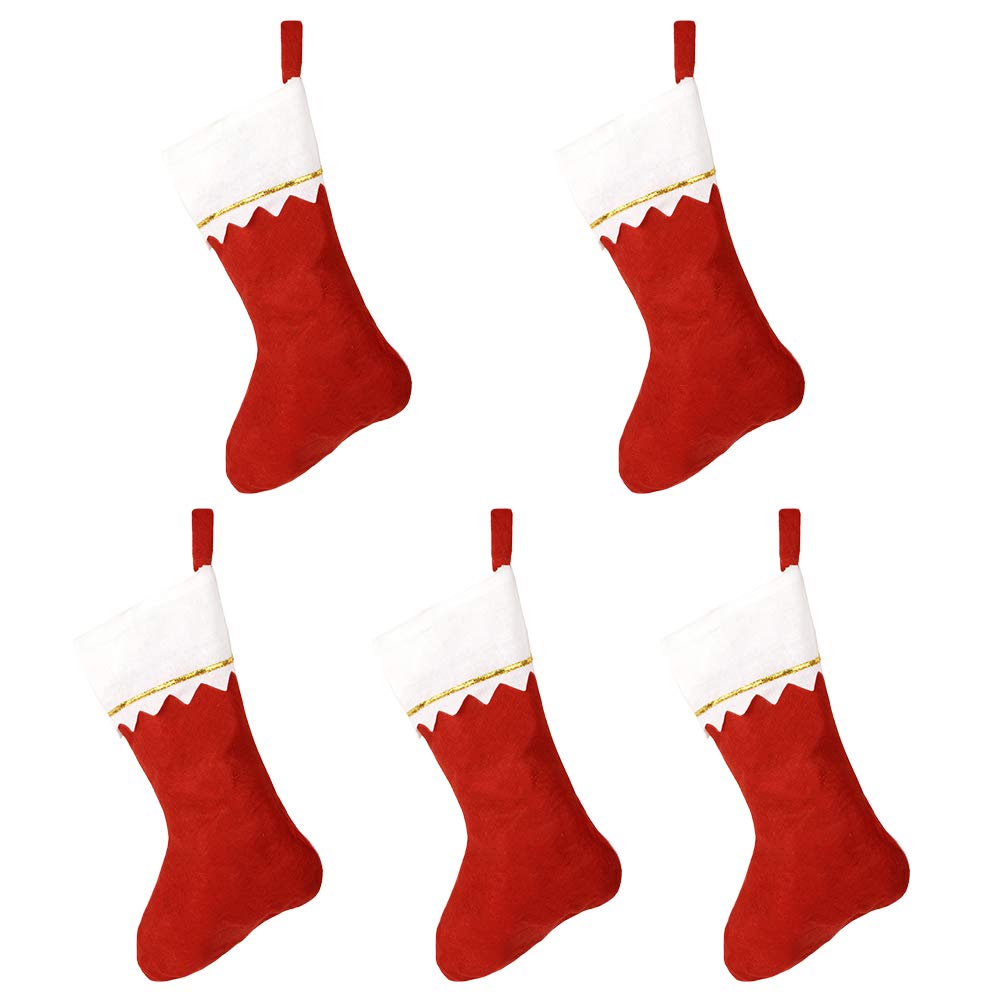 Large Red and White Christmas Stockings - 5 Pack DIY Non-Woven Holiday Stocking Kits for Fireplace, Tree Decor | Personalized Xmas Party Decorations | Perfect for Home, Office, and Gift Exchanges