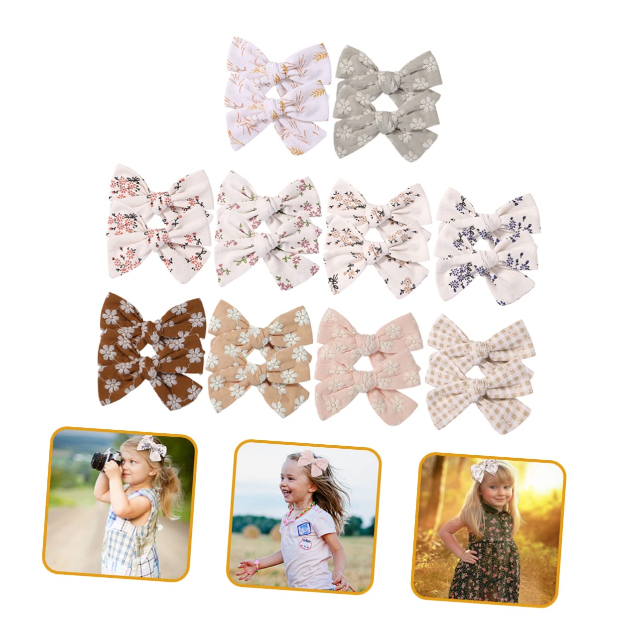 iFundom 5 Sets Floral Print Hair Bows for Girls - Baby Hair Ties, Bands & Clips (20pcs x 5) - Perfect for Parties, School & Photo Shoots