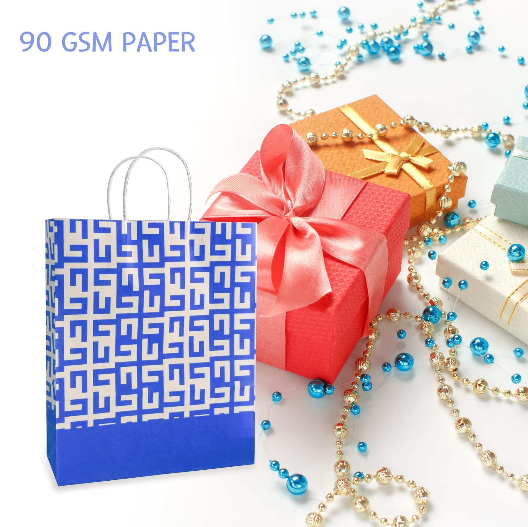 Eco-Friendly Blue Printed Paper Bags - 90 GSM, Pack of 12, Beautiful Design for Diwali, Weddings, Birthdays, Return Gifts, Thank You Hampers - Perfect for Party Favors, Gift Wrapping & Sustainable Packaging