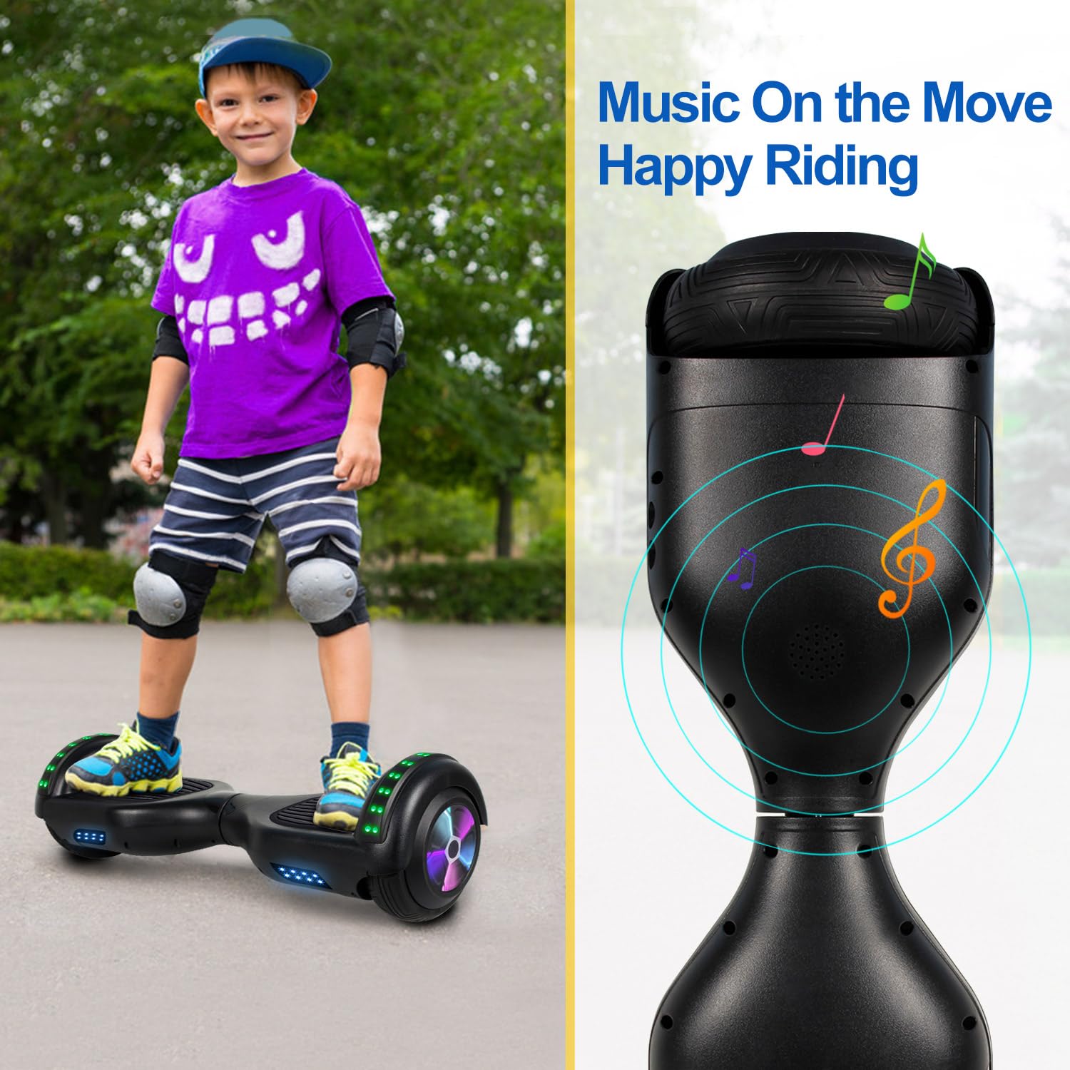 6.5 Inch Self Balancing Hoverboard with Bluetooth & LED Lights - Electric Scooter for Kids & Teens - Perfect for Commuting, Outdoor Fun & Birthday Gifts