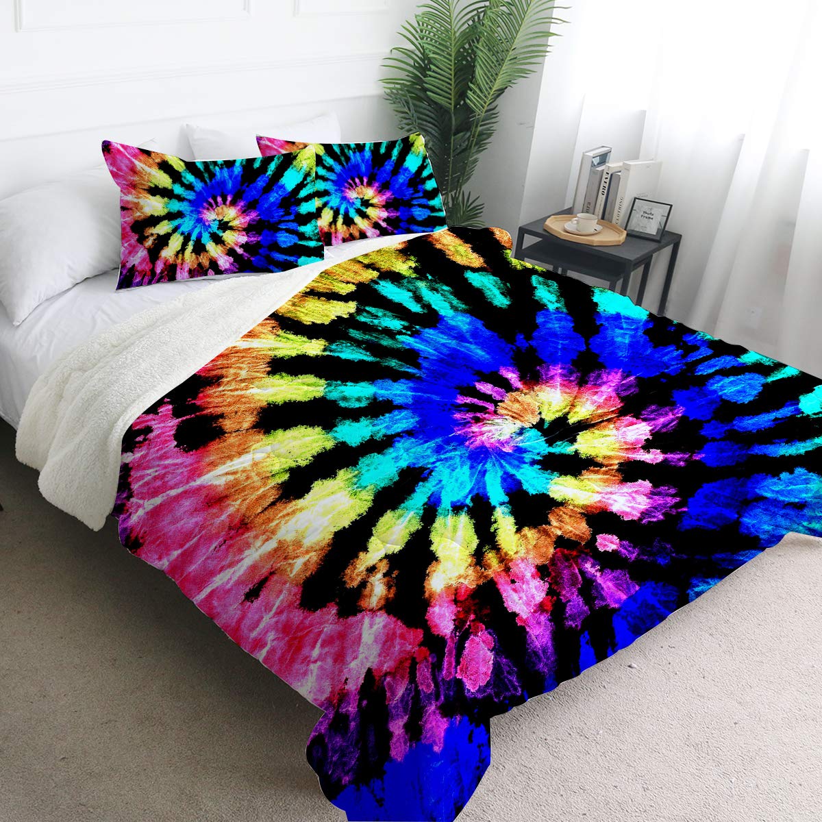 BlessLiving Micromink Sherpa Comforter Set - Soft Lightweight Fuzzy Duvet Blanket with 2 Pillow Shams - Trippy Purple Blue Marble Design - All Season Bedding Set (3 Piece, Twin Size) - Perfect for Cozy Bedrooms, Guest Rooms & Dorm Decor