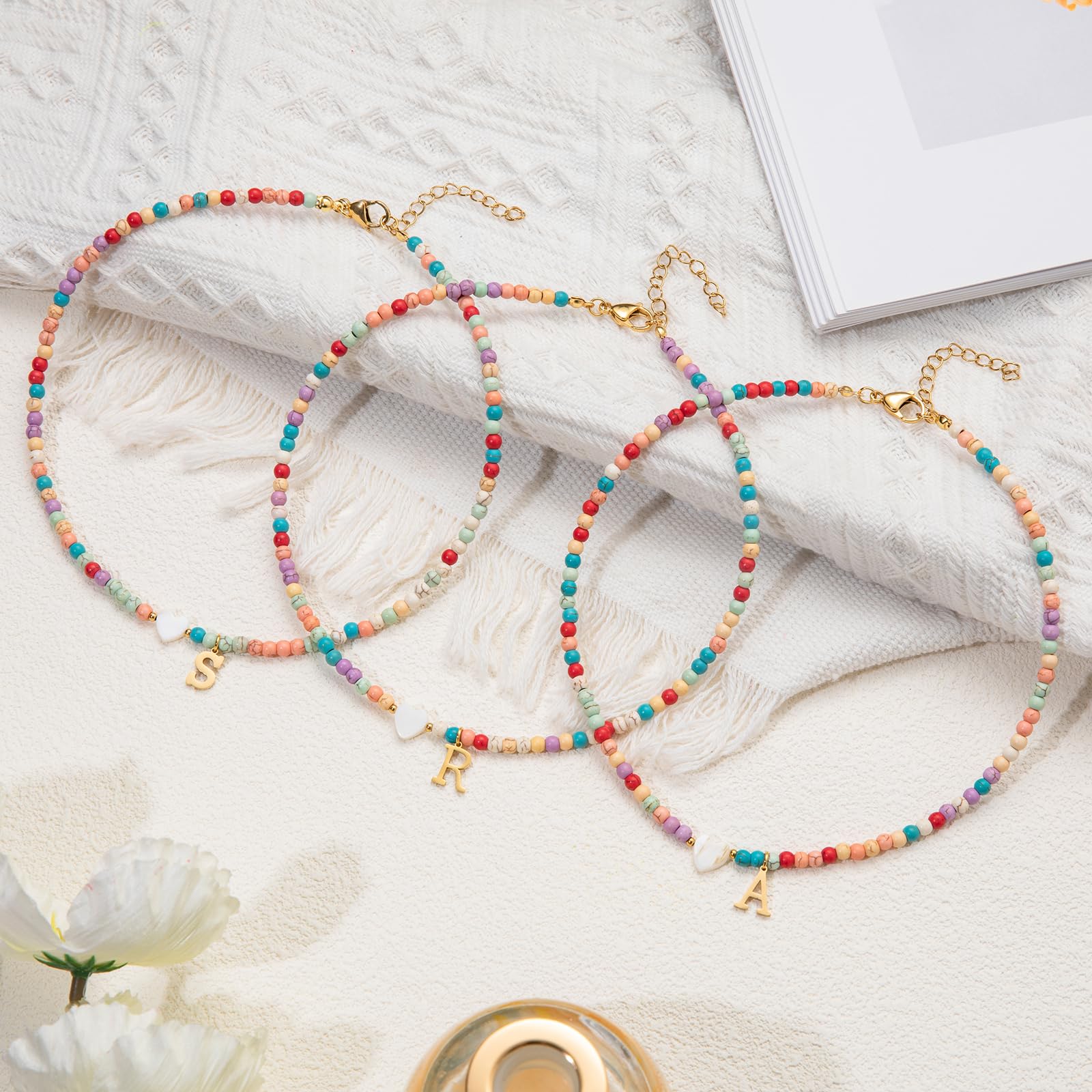 Initial Necklace for Women - Colorful Beaded Bohemian Letter Choker Jewelry, Personalized Name Necklace for Birthday Gifts | Perfect for Everyday Wear, Boho Outfits & Special Occasions
