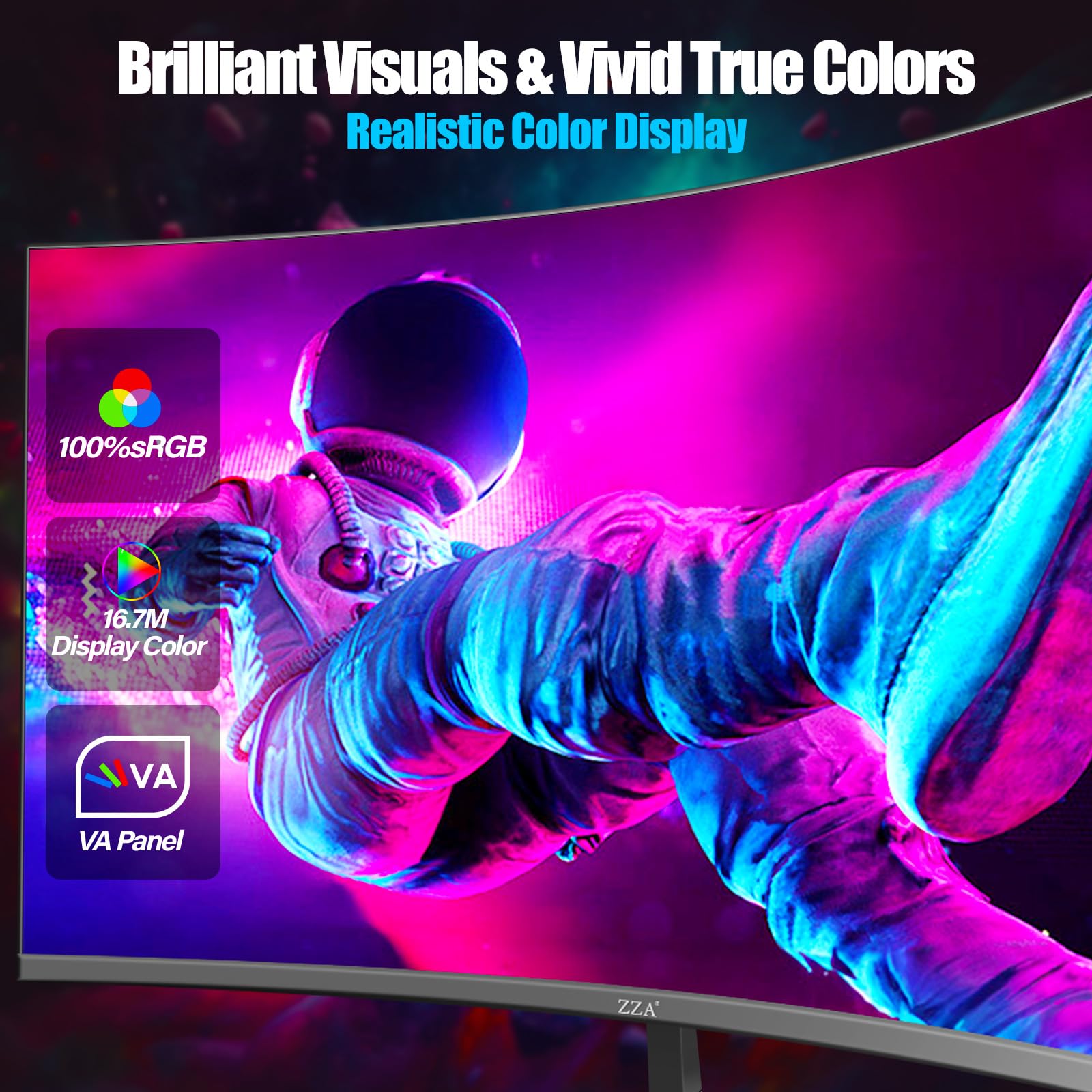 ZZA 27 Inch QHD 2560x1440 Gaming Monitor - 165Hz 1ms Fast IPS, 1800R Curved, 99% sRGB HDR, HDMI 2.0 & DP 1.4, VESA Mount, Eye Care - Perfect for Esports, PC Gaming & Home Office Workstations