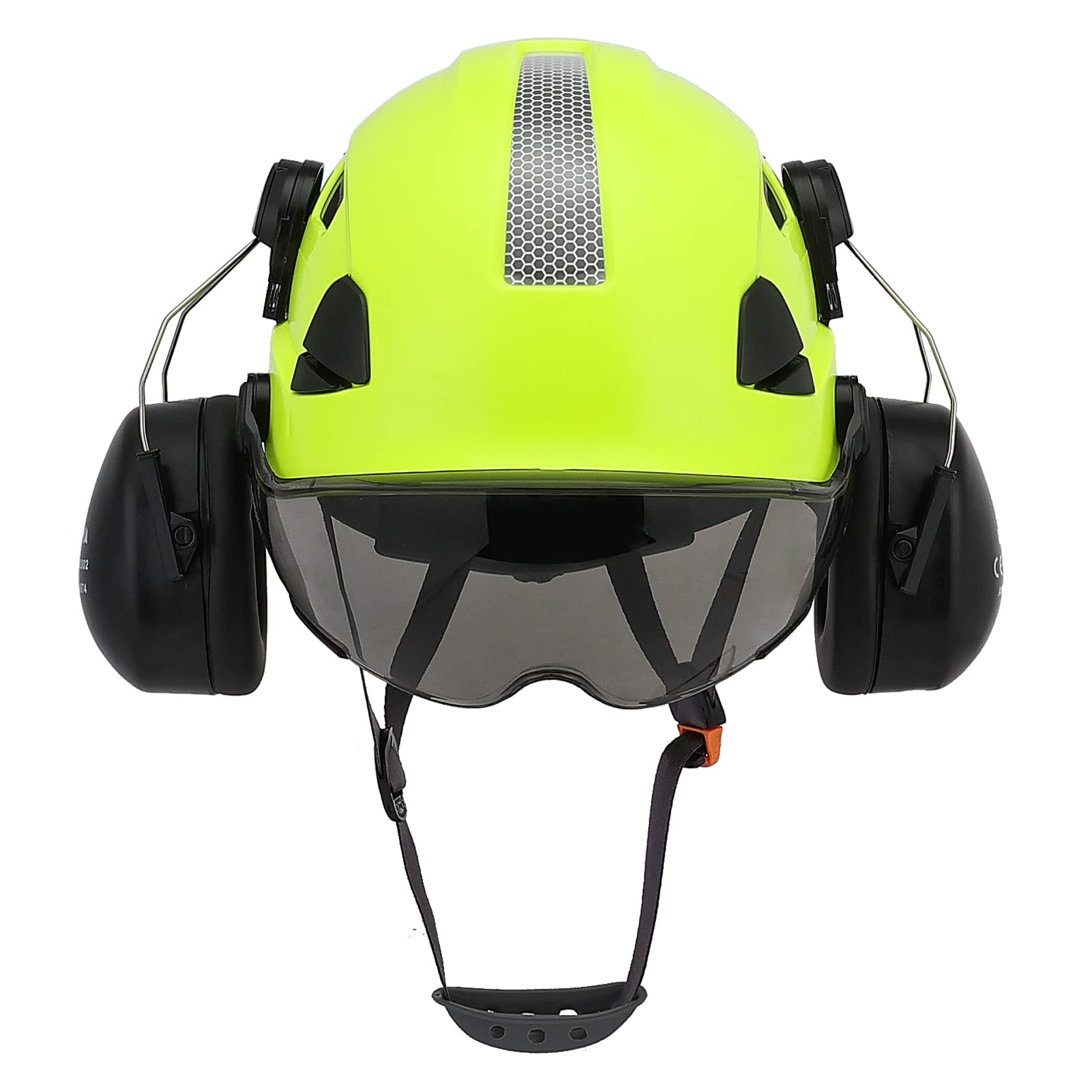 UNINOVA ANSI Z89.1 Certified Vented ABS Hard Hat with Ear Protection & Visor - Safety Helmet for Forestry, Arborist, Tree Climbing & Construction Work