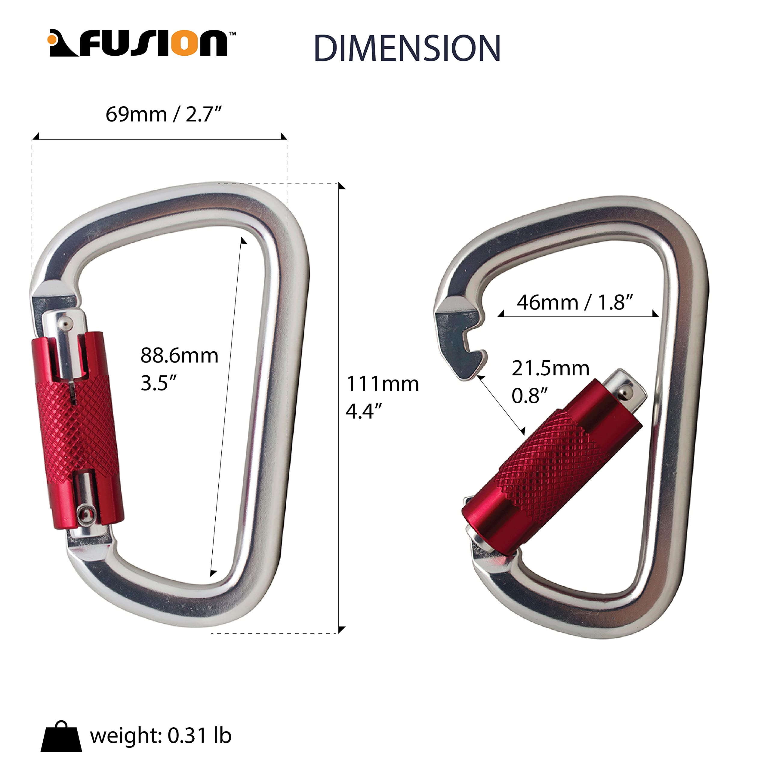 Fusion Climb Swift Lock Auto Locking Aluminum Carabiner - Lightweight & Durable Carabiner for Rock Climbing, Hiking, Camping, Hammocks, Gym, Keychains, Dog Leash & Outdoor Gear - Perfect for High-Altitude Work, Adventure Sports & Everyday Carry