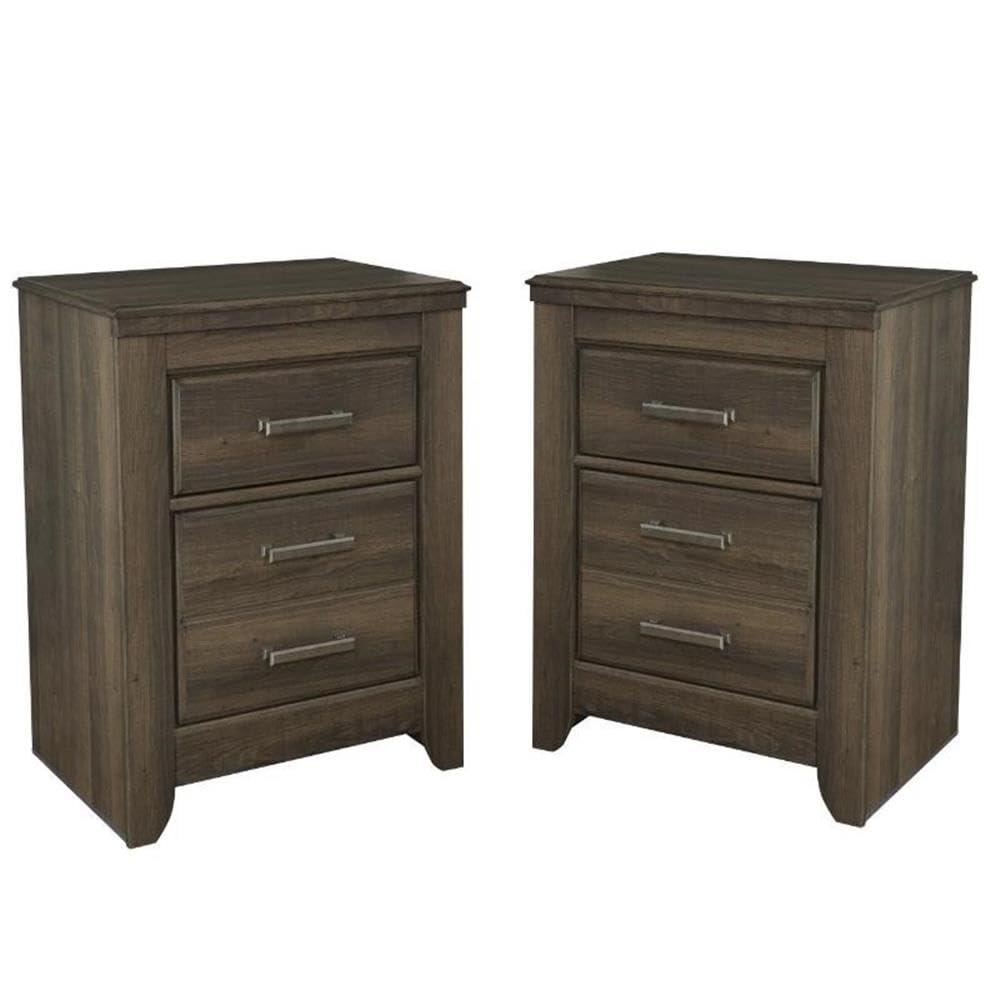 Dark Brown Home Square 2-Drawer Nightstand Set of 2 - Modern Bedside Table for Bedroom, Living Room & Guest Room - Sturdy Wooden End Table with Storage Space