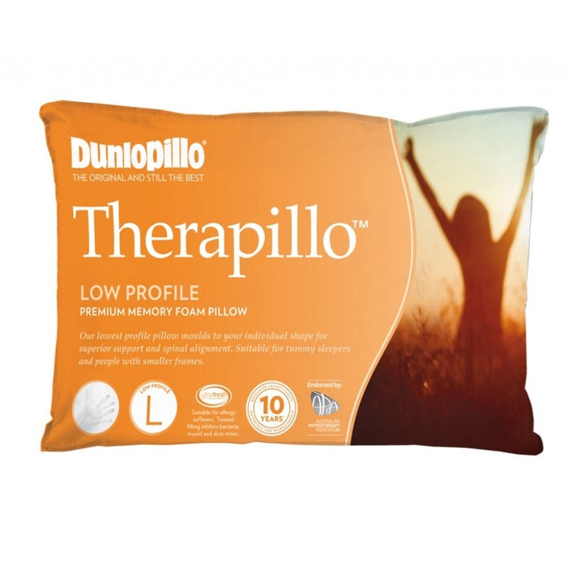 DUNLOPILLO Therapillo Low Profile Memory Foam Pillow for Neck Pain Relief - Orthopedic Contour Pillow for Side, Back & Stomach Sleepers - Perfect for Travel & Home Use