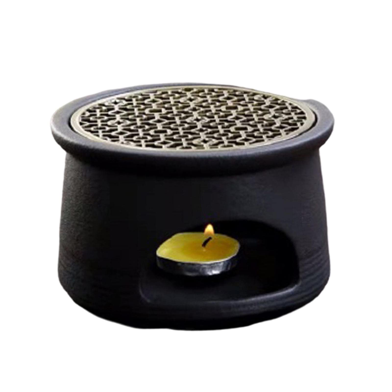 Fenteer Japanese-Style Retro Stoneware Candle Warmer Set - Durable Ceramic Tea Light Holder with Copper Pad for Home, Office & Gifts - Perfect for Aromatherapy, Relaxation & Cozy Ambiance