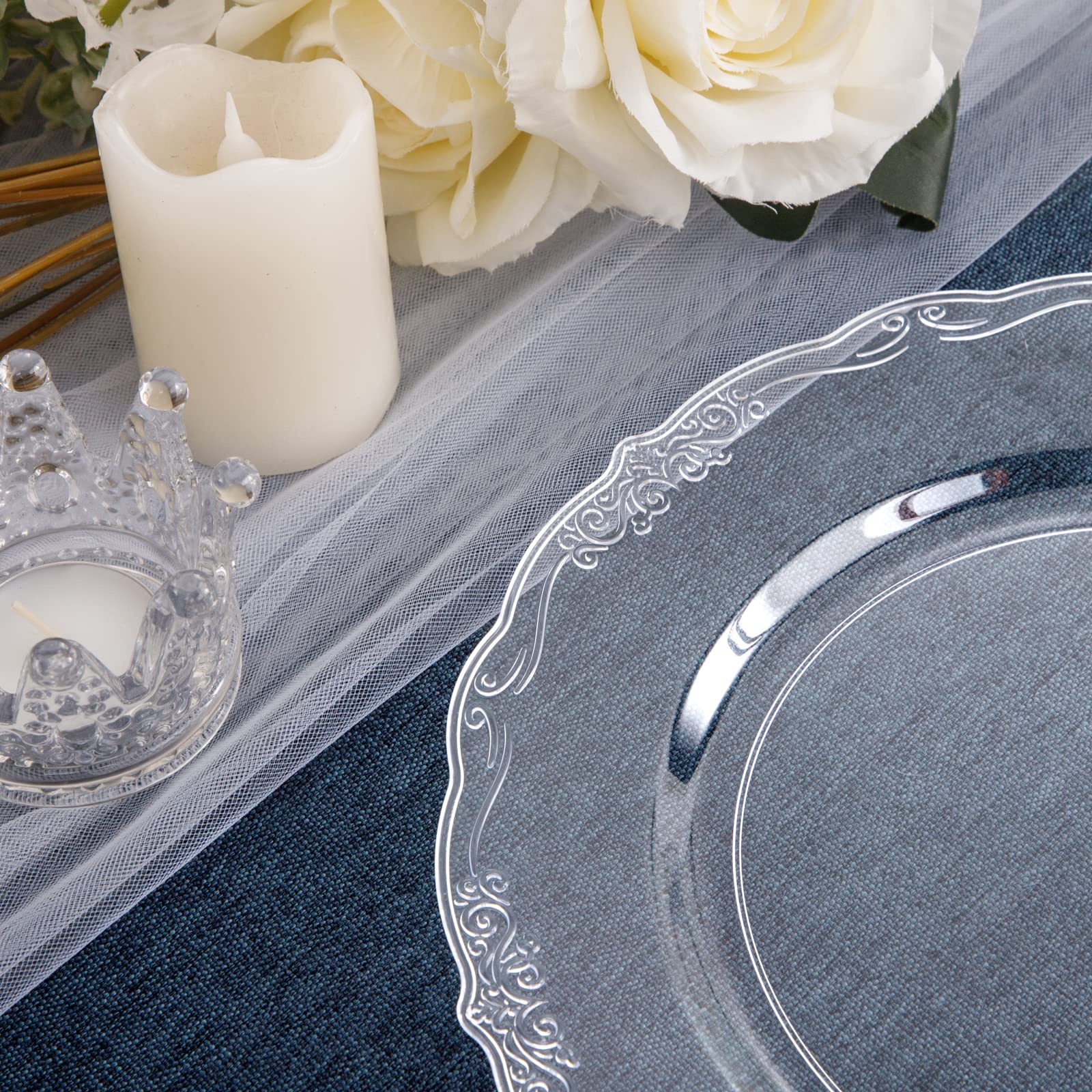 60-Pack Clear Plastic Plates 10.25 Inch - Reusable & Washable Durable Dinner Plates for Parties, Weddings, Birthdays & Events - Premium Disposable Tableware for Indoor/Outdoor Celebrations, Picnics & Catering