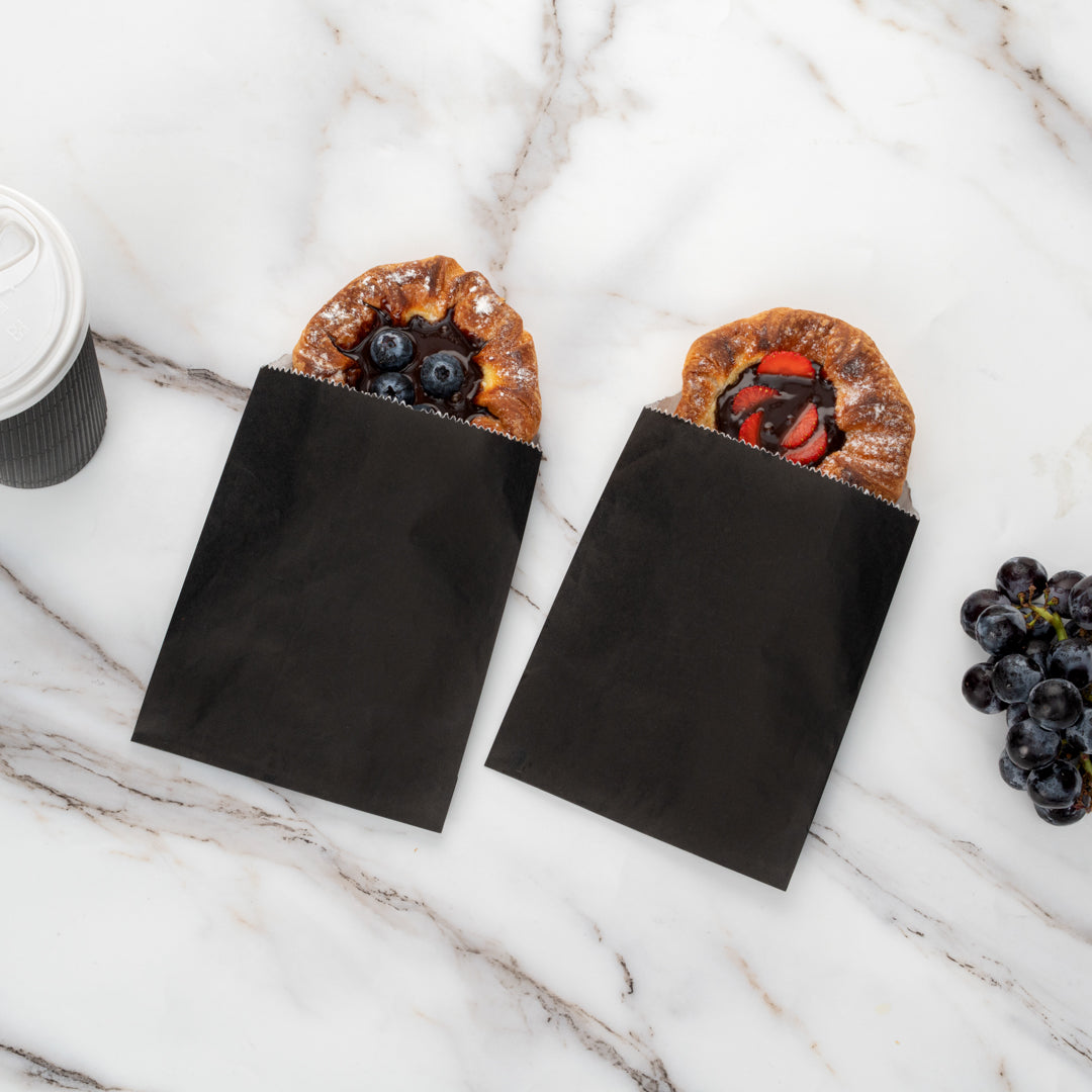 Premium Black Paper Bags 7x5 Inches - 100 Count Bulk Pack for Gift Wrapping, Party Favors & Retail Packaging