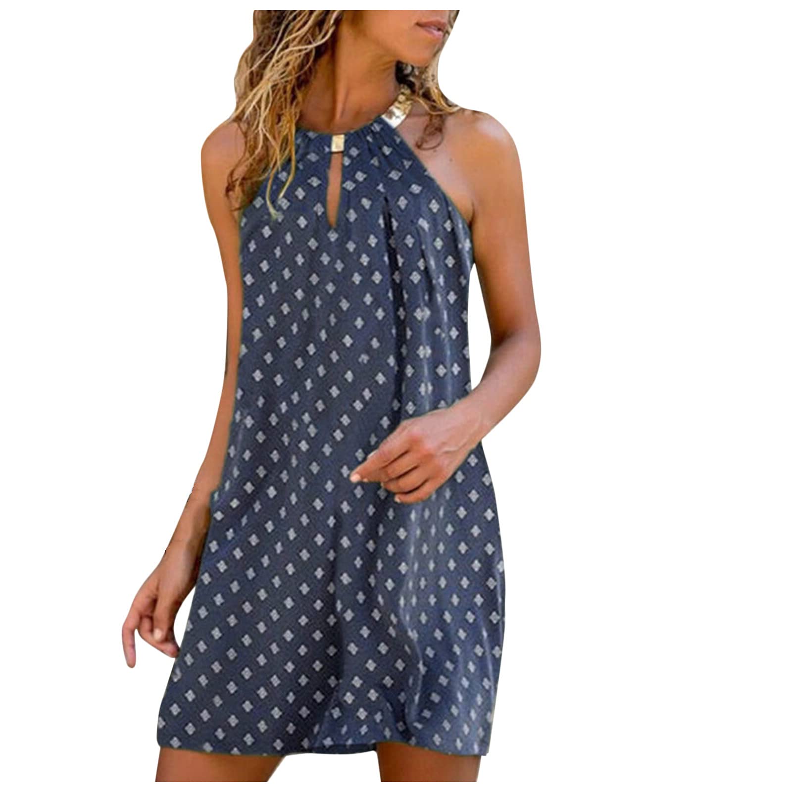Holzkary Plus Size Sun Dresses for Women - Summer Boho A-line Halter Mini Dress | Beach Vacation, Garden Party & Casual Outfit