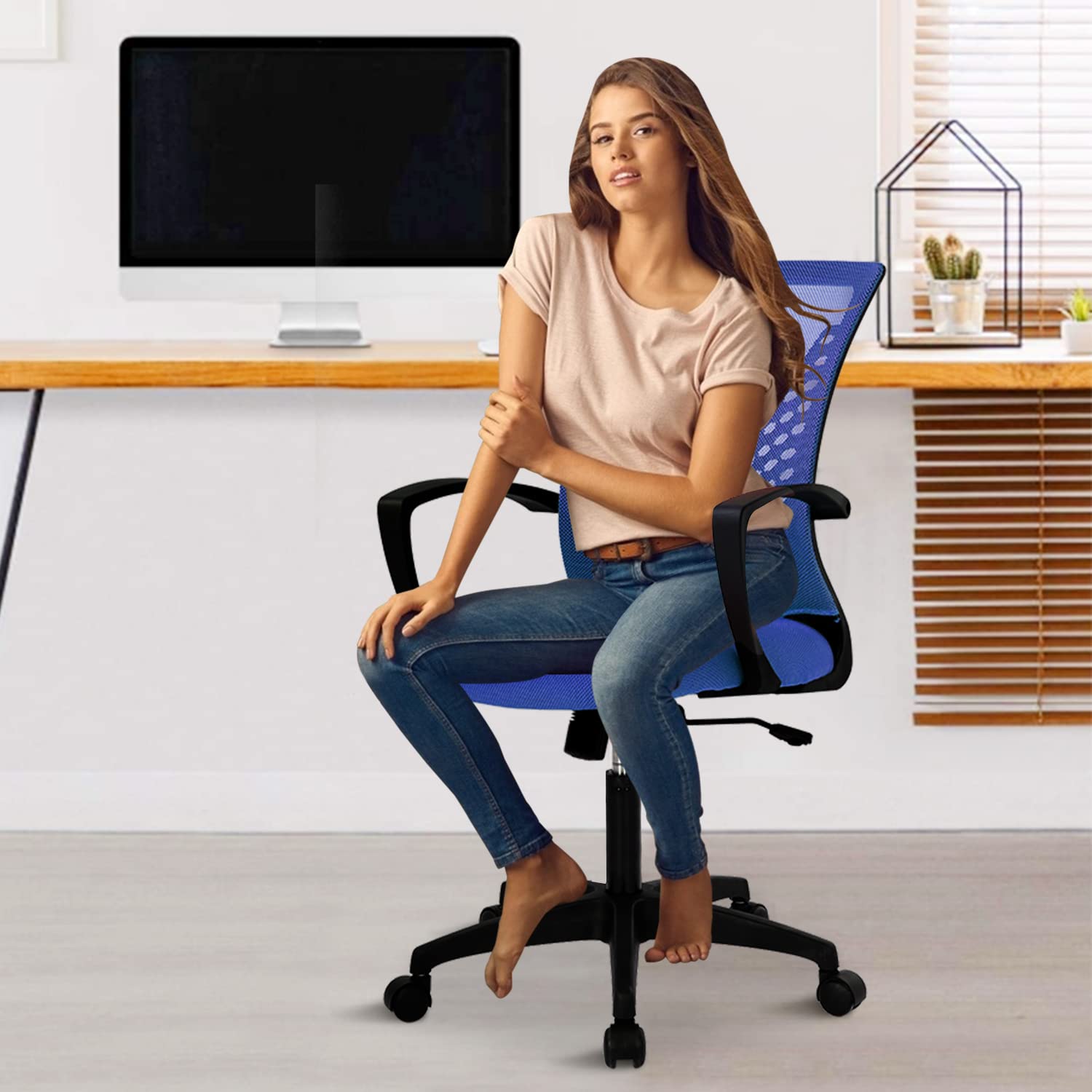 Ergonomic Office Chair for Women - Mid Back Swivel Computer Mesh Chair with Adjustable Armrests & Lumbar Support - Breathable Desk Chair for Home Office, Meeting Room, and Workspace - Perfect for Long Hours of Comfortable Working