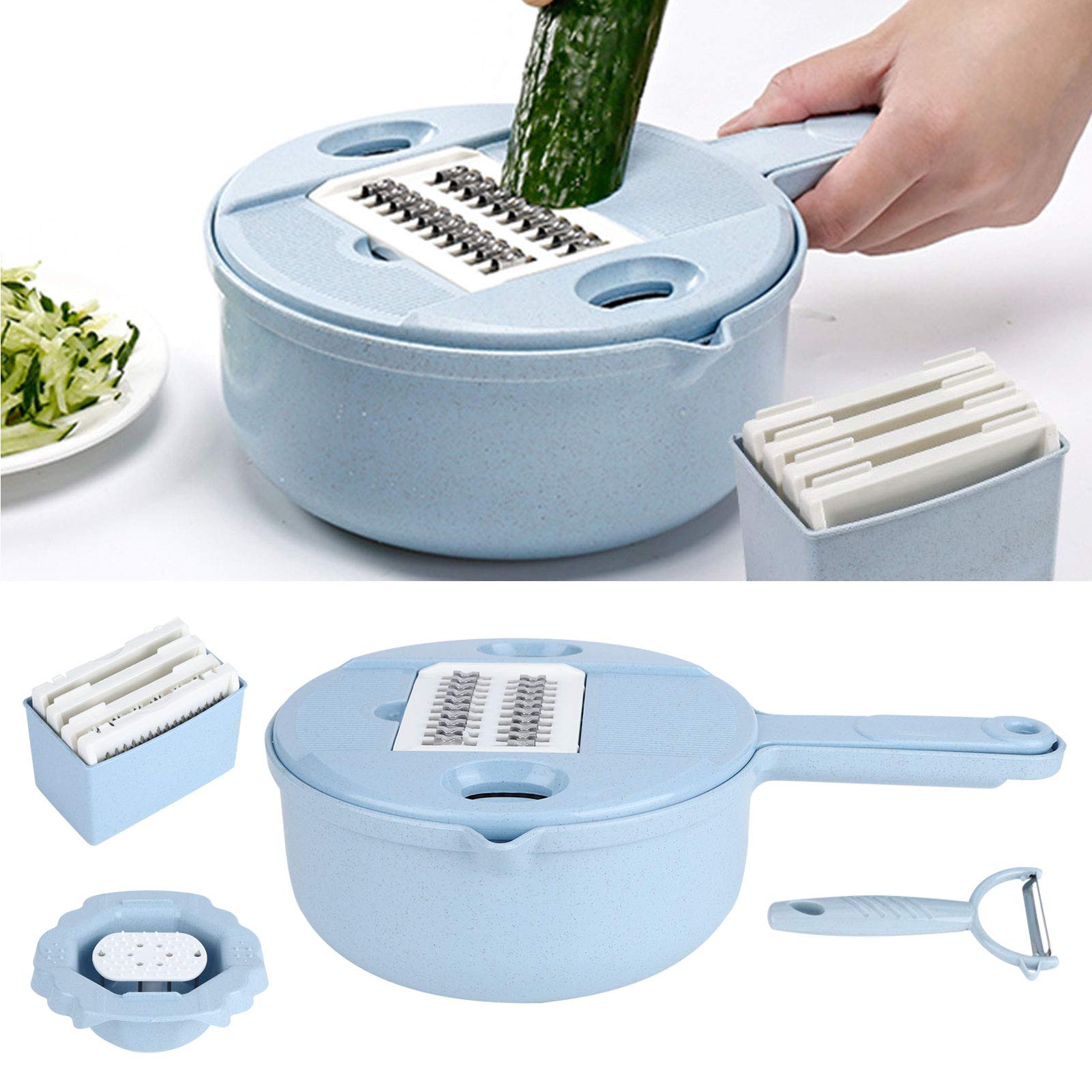 Best Vegetable Chopper for Kitchen - 4 Interchangeable Blades for Cucumbers, Carrots, Potatoes & More | Easy to Clean & Portable Hand Chopper | Perfect for Meal Prep, Salads & Cooking at Home