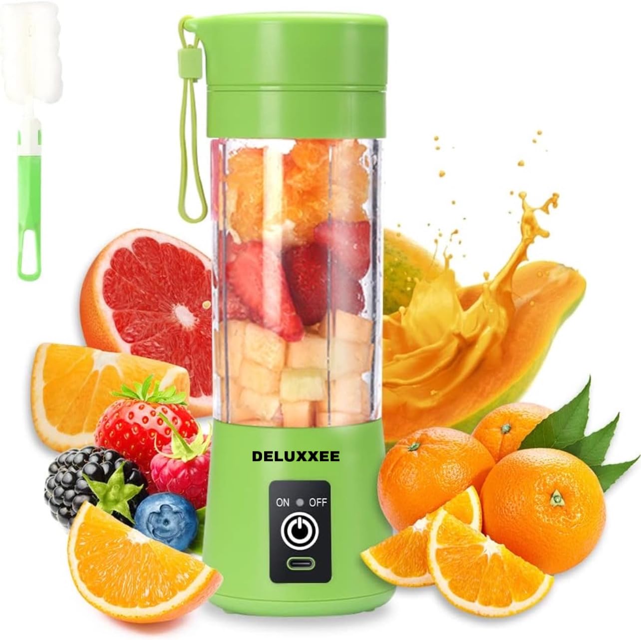 Portable USB Rechargeable Personal Blender for Shakes, Smoothies & Juices - 380ML Mini Travel Blender Bottle with Fruit Mixer - Perfect for Gym, Office & Outdoor Activities (Green)