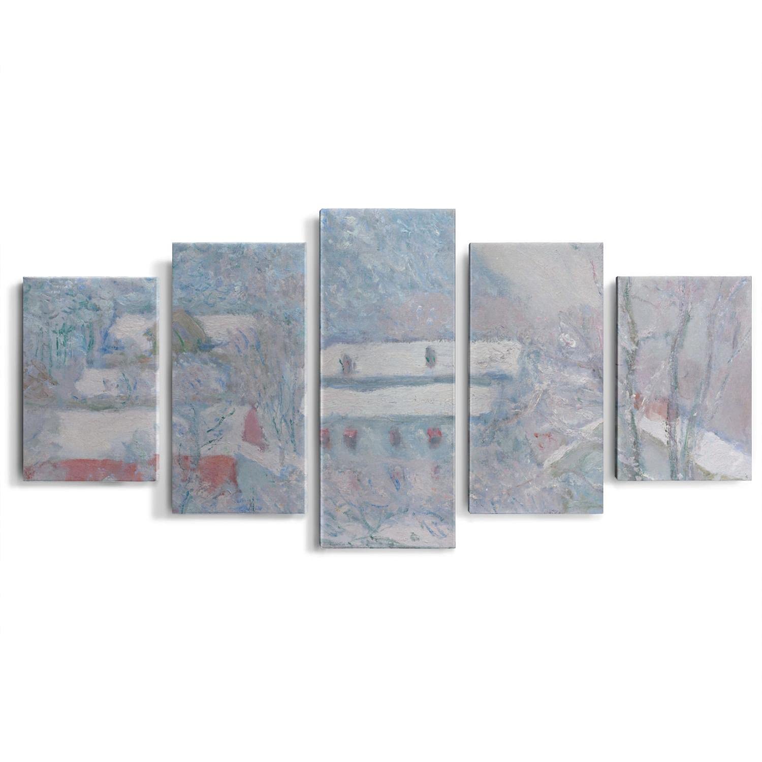 5-Piece Framed Claude Monet Norway Sandviken Village in the Snow Canvas Wall Art Set - Winter Landscape Paintings for Bedroom, Living Room & Office Decor (Home & Office Wall Decor Gift Idea)