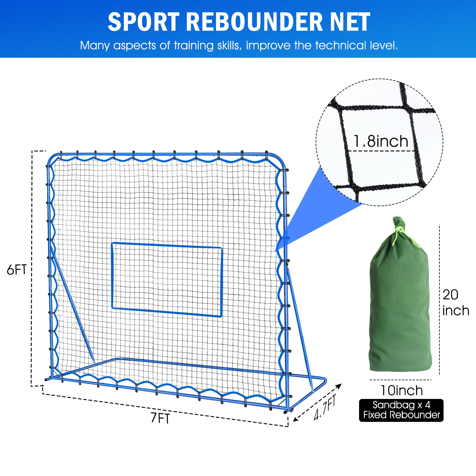 Adjustable Soccer Rebounder Net - Portable Soccer Training Equipment for Control & Passing Practice - Quick-Switch Angle Design for Kids, Teens & Adults - Perfect for Backyard Drills, Team Practice & Solo Training Sessions