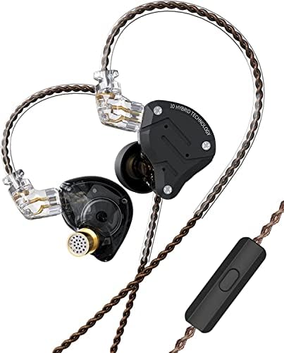 KZ ZS10 Pro Wired In-Ear Monitor Headphones with Noise Cancelling, Stainless Steel Faceplate & Detachable 2-Pin Cable - Professional IEM Earphones for Musicians, Singers & Audiophiles (Matte Black with Mic) - Perfect for Studio Recording, Live Performances & Critical Listening