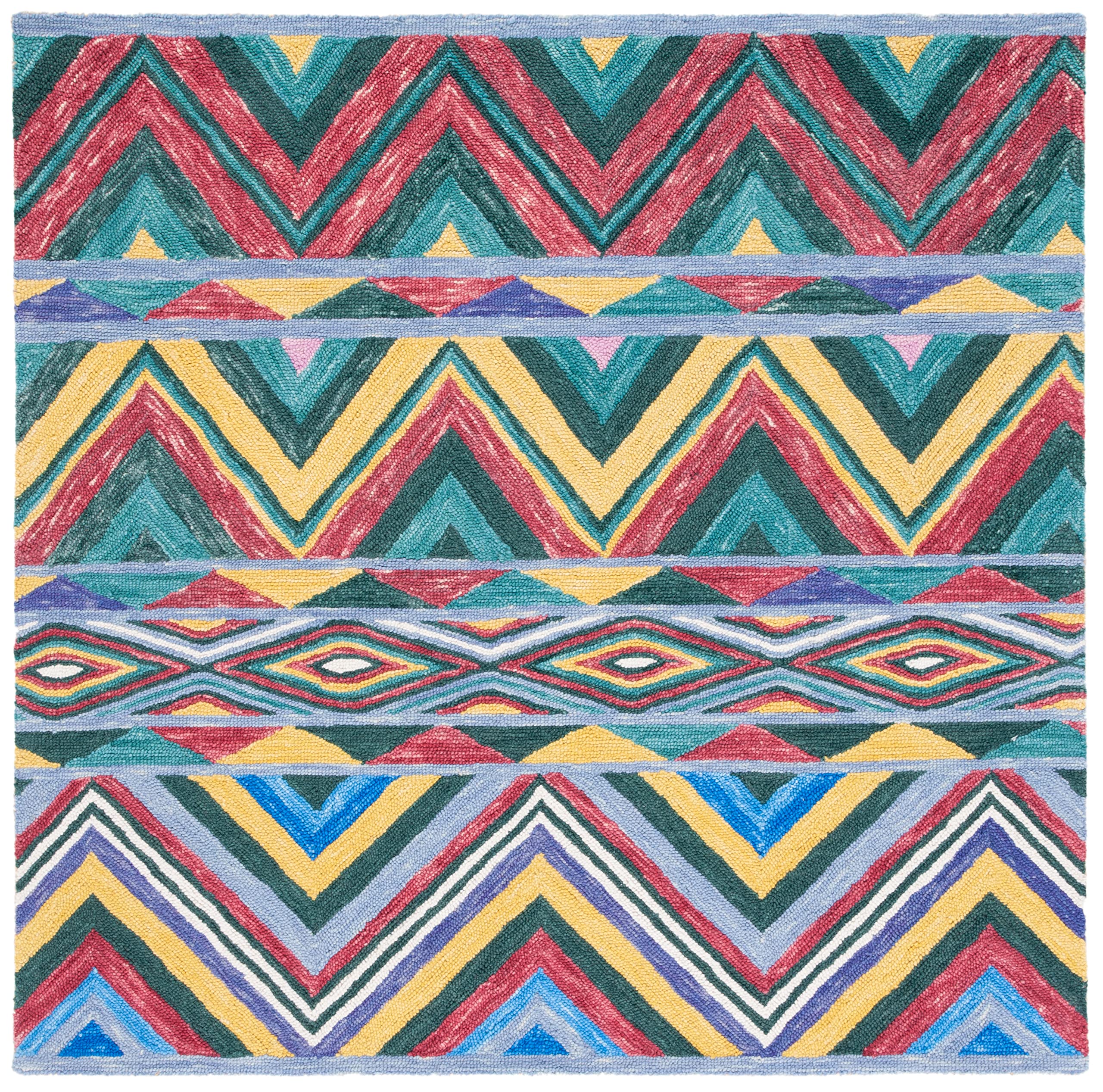 SAFAVIEH Metro Collection 6' Square Red & Blue Wool Area Rug - Handmade Premium Quality for Living Room, Dining Room & Bedroom Decor | Soft & Durable Floor Covering for Home Interior Design