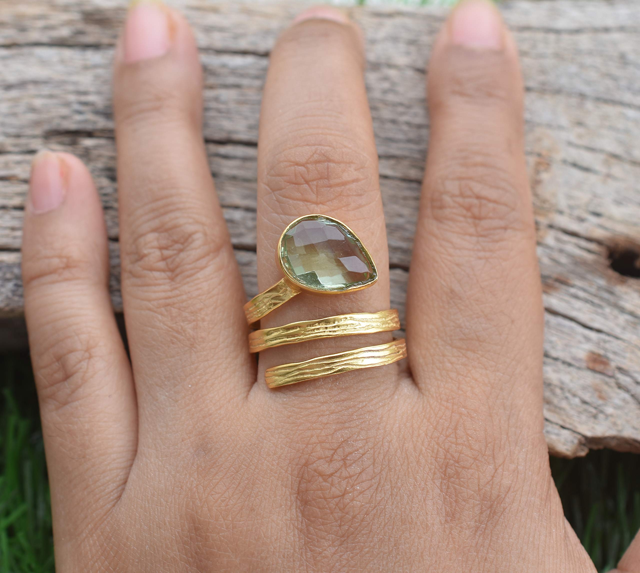 Prasiolite Green Amethyst August Birthstone Ring - Gold Plated Women's Fashion Jewelry | Handmade Chunky Statement Ring | Perfect Gift for Birthdays, Anniversaries & Special Occasions