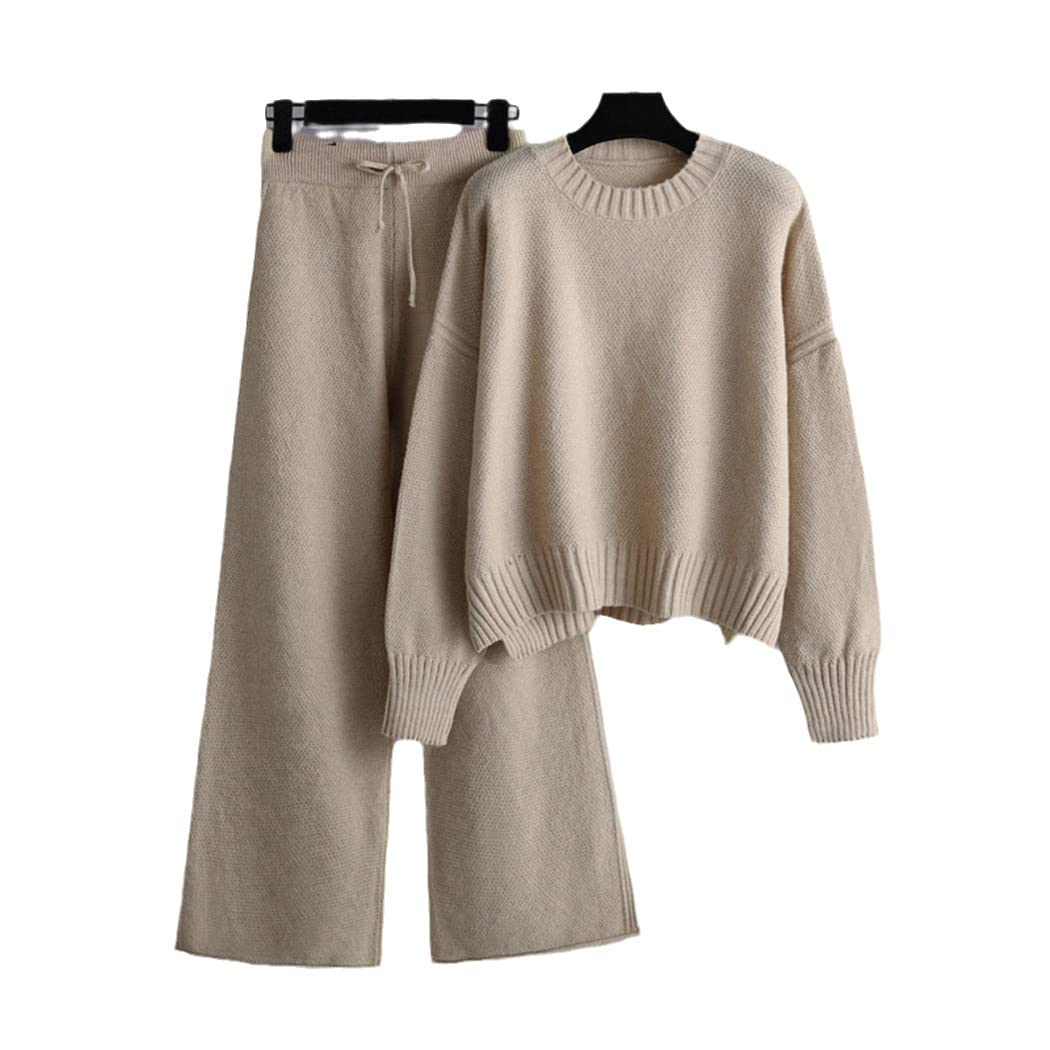 YIOLEAMP Women's Cashmere Sweater & Wide Leg Pants Set - Soft Winter Warm 2 Piece Outfit for Fall & Winter | Cozy Long Sleeve Tracksuit for Casual Wear, Office & Travel