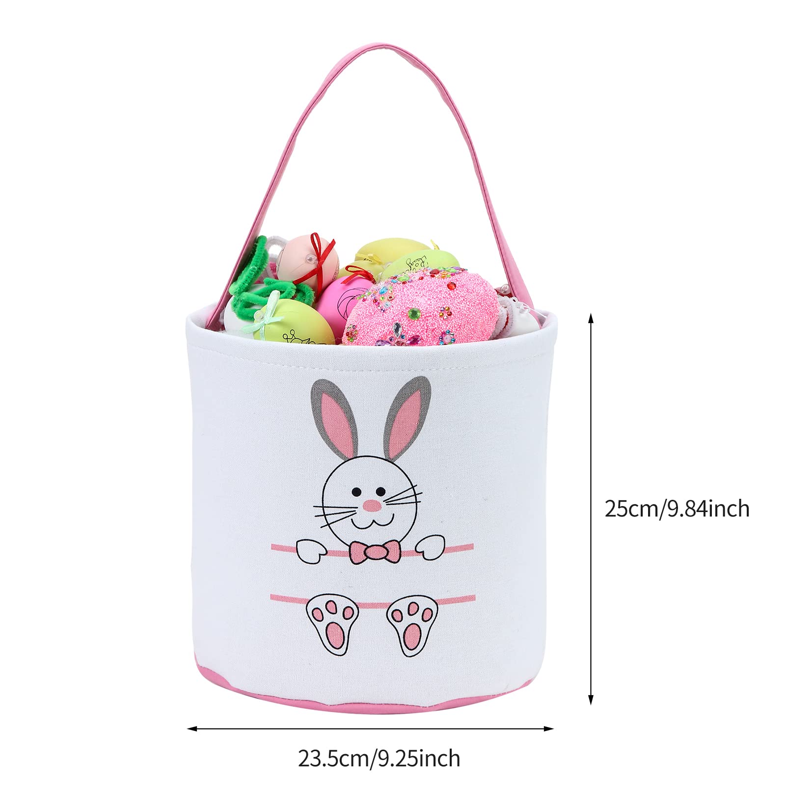 Easter Bunny Basket Egg Bags for Kids - Personalized Canvas Cotton Candy Egg Basket with Rabbit Print & Fluffy Tail - Perfect for Easter Egg Hunts, Party Favors, and Spring Gift Giving