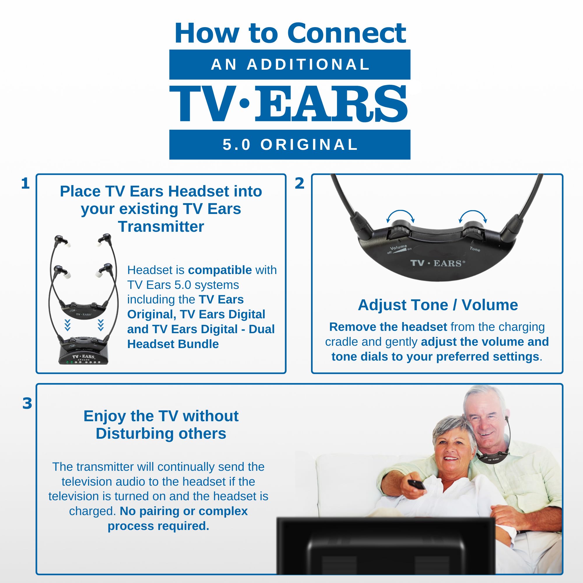 TV EARS Additional Wireless Headset - Compatible with All 5.0 Analog & Digital TV Ears Systems - Hearing Assistance for Seniors & Hearing Impaired - Perfect for Home Entertainment & Clear Audio Experience