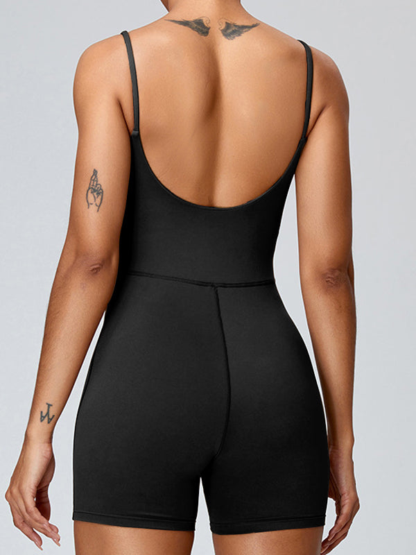 ZASUWA Women's Backless U-Neck Quick Dry Romper - Seamless Nude Bodysuit for Yoga, Workout & Lounge Wear