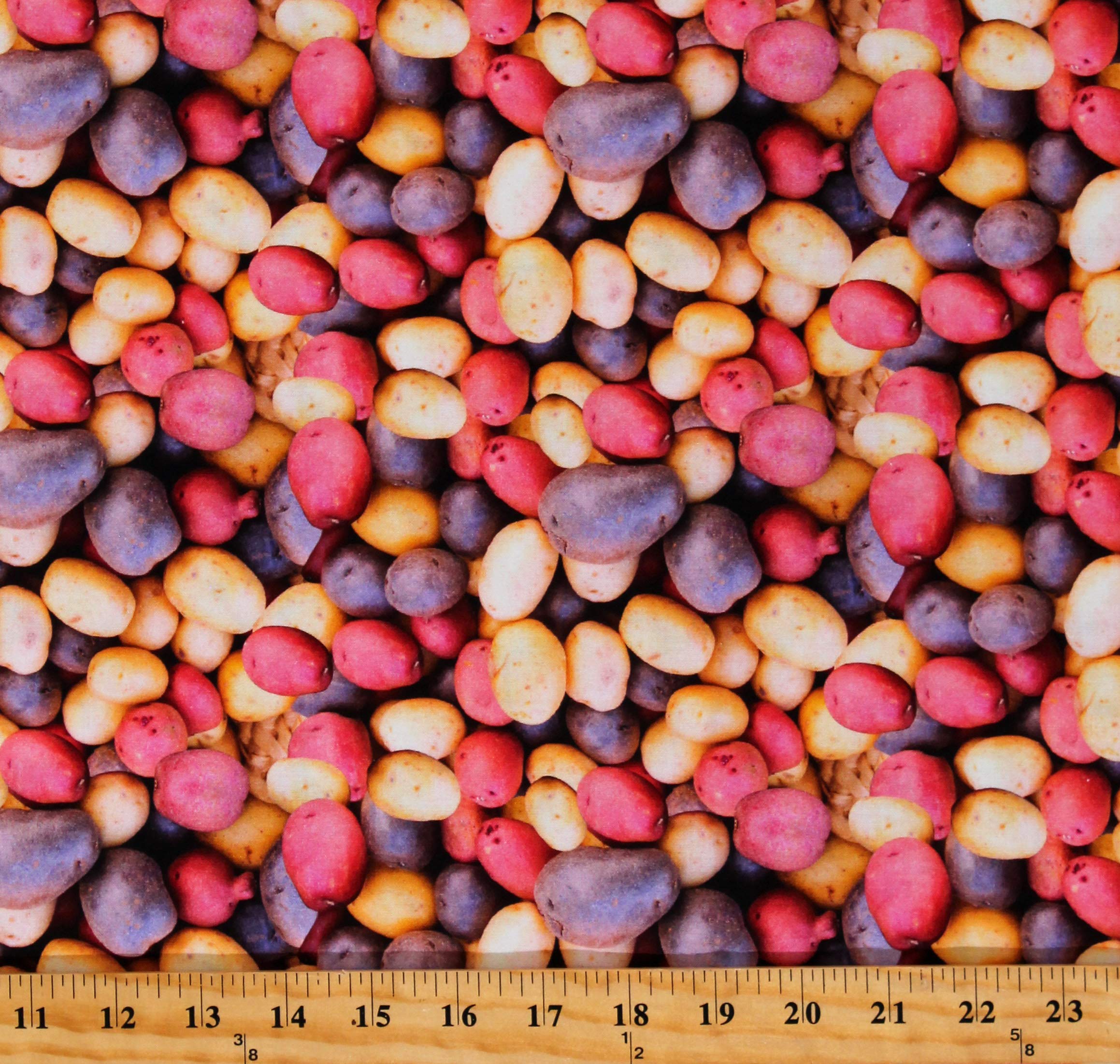 Premium Cotton Fabric by The Yard - Multicolor Food, Potatoes, Fruits & Vegetables Print (D567.88) - Perfect for Quilting, Sewing Projects & DIY Home Decor